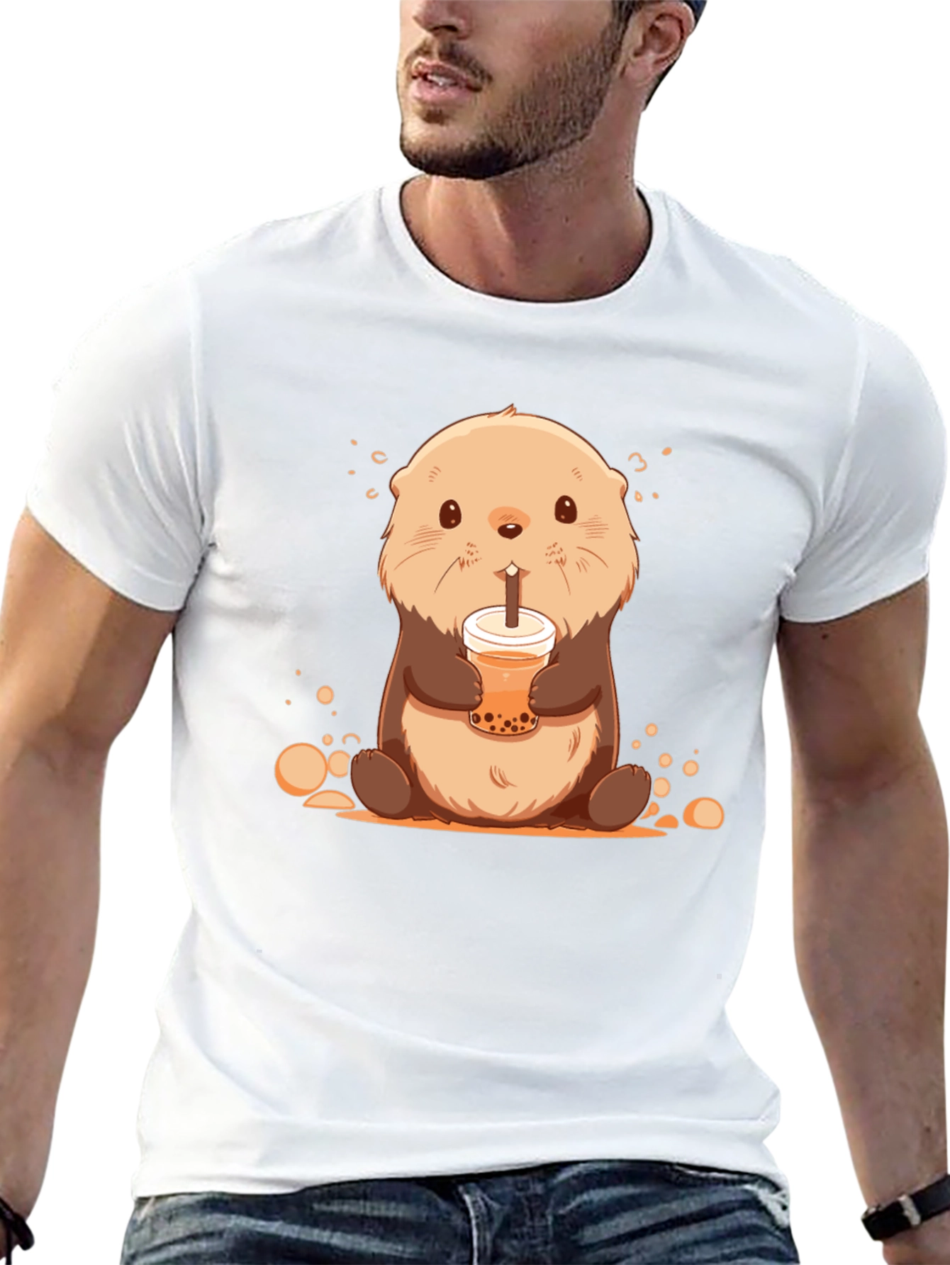 Black Cute Otter Bubble Tea Graphic T-Shirt view 13