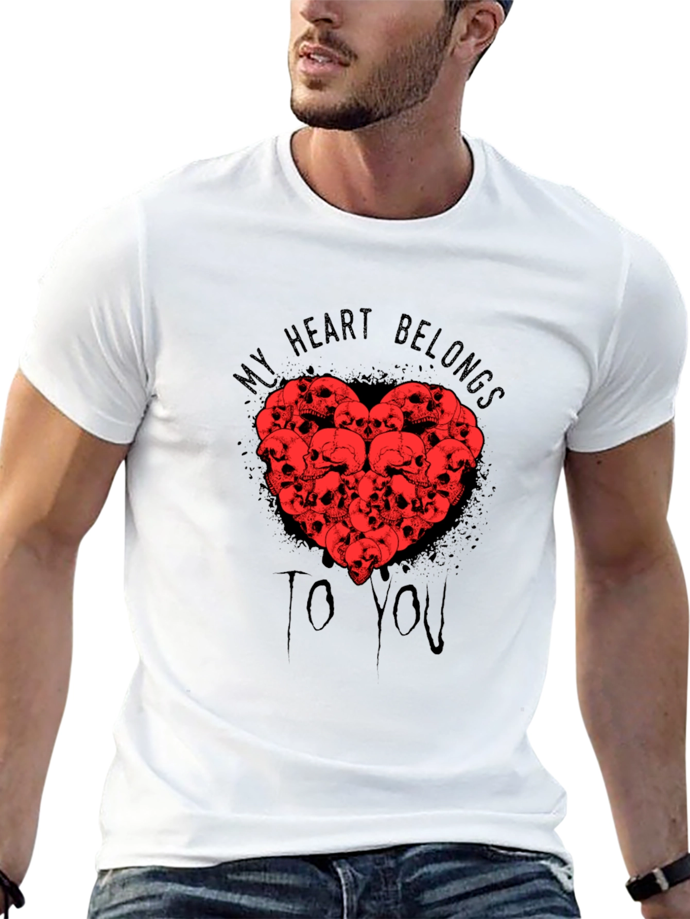 Black Skull Heart Graphic T-Shirt - My Heart Belongs To You view 13