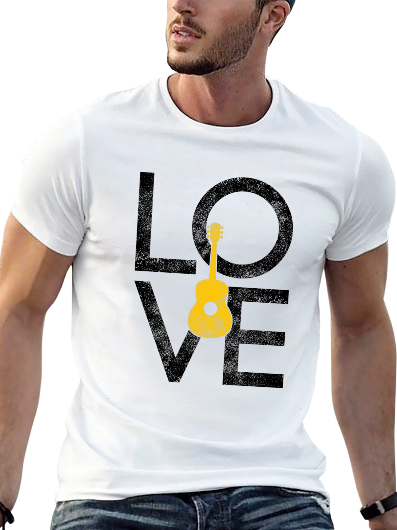 Black Love Guitar Graphic T-Shirt - Black Casual Tee view 13