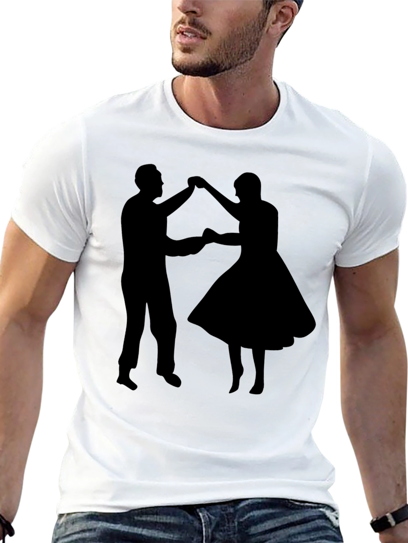 Black Dancing Couple Graphic Tee - Retro Style Black T-Shirt view 13