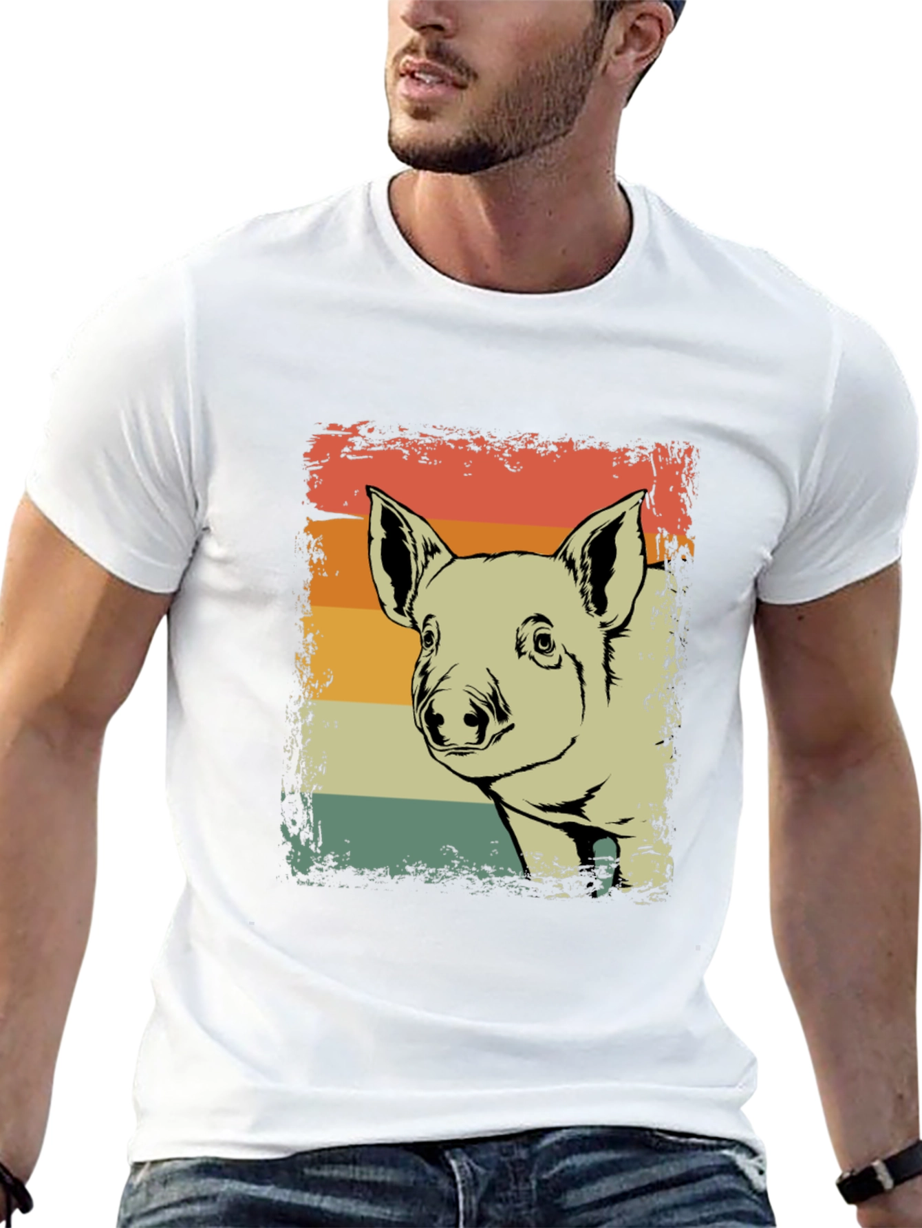 Black Retro Pig Graphic Tee - Vintage Style Piglet T-Shirt view 13