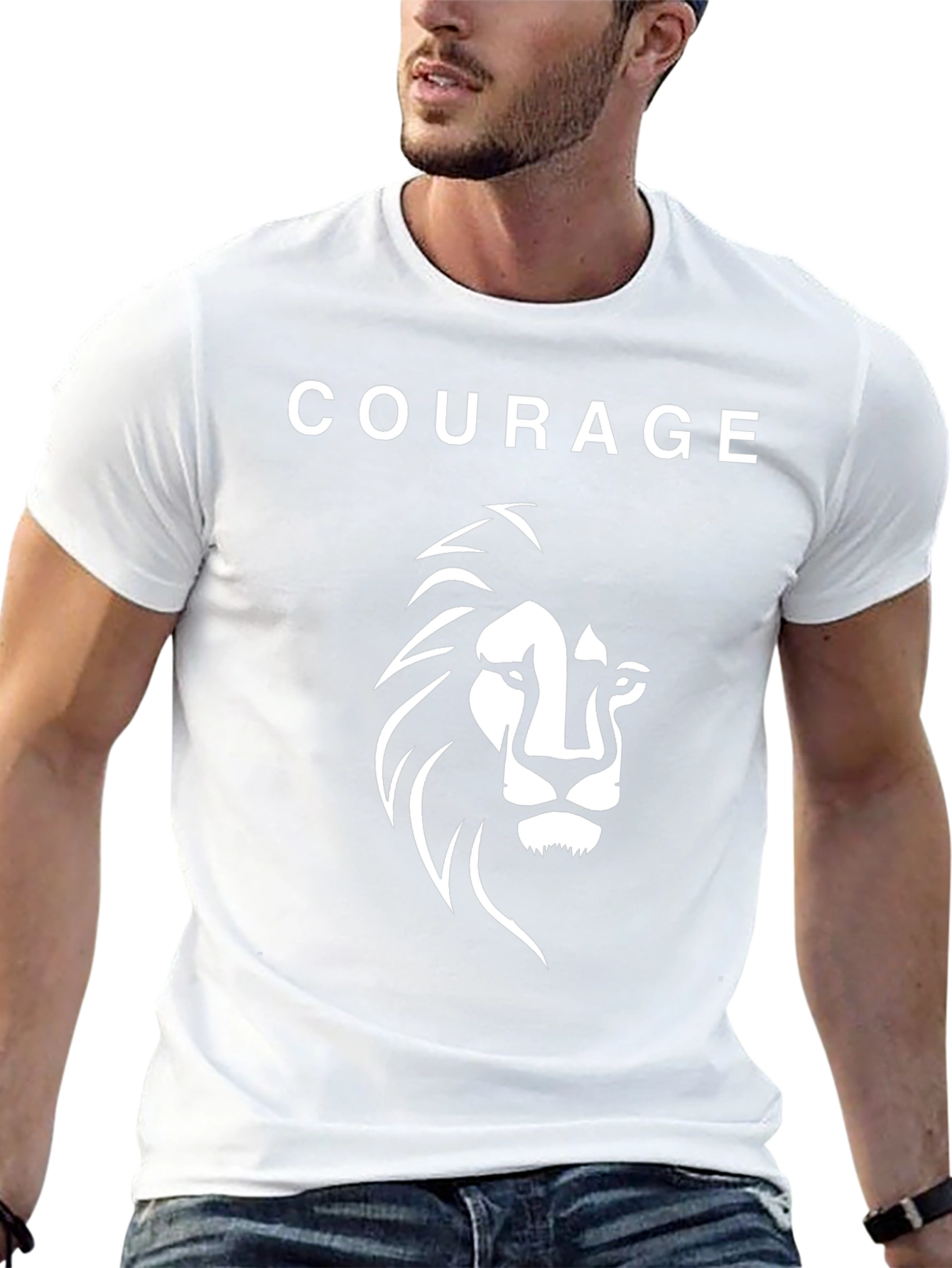 Black Courage Lion Graphic Print Men's Black T-Shirt view 13
