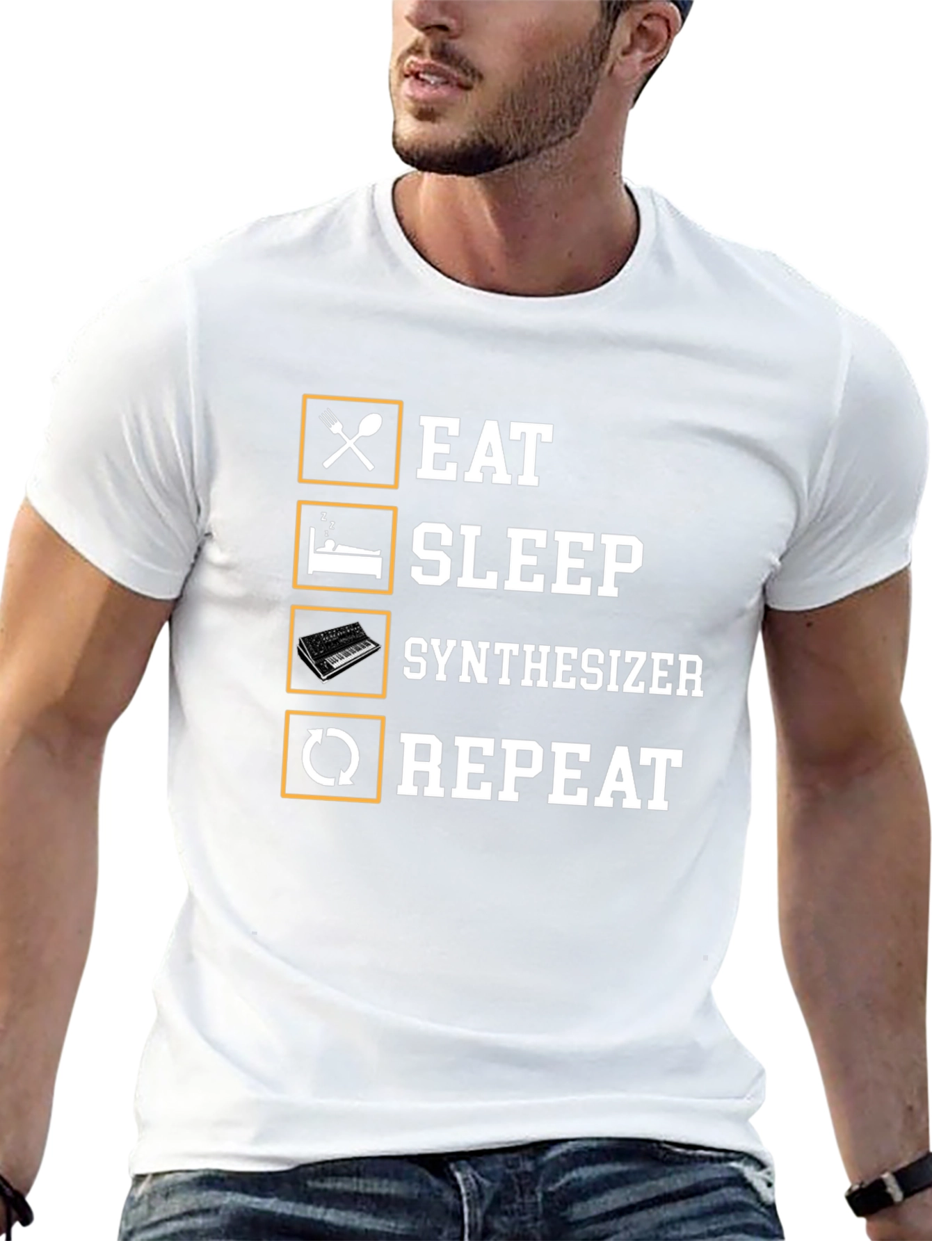 Black Eat Sleep Synthesizer Repeat Black T-Shirt view 13