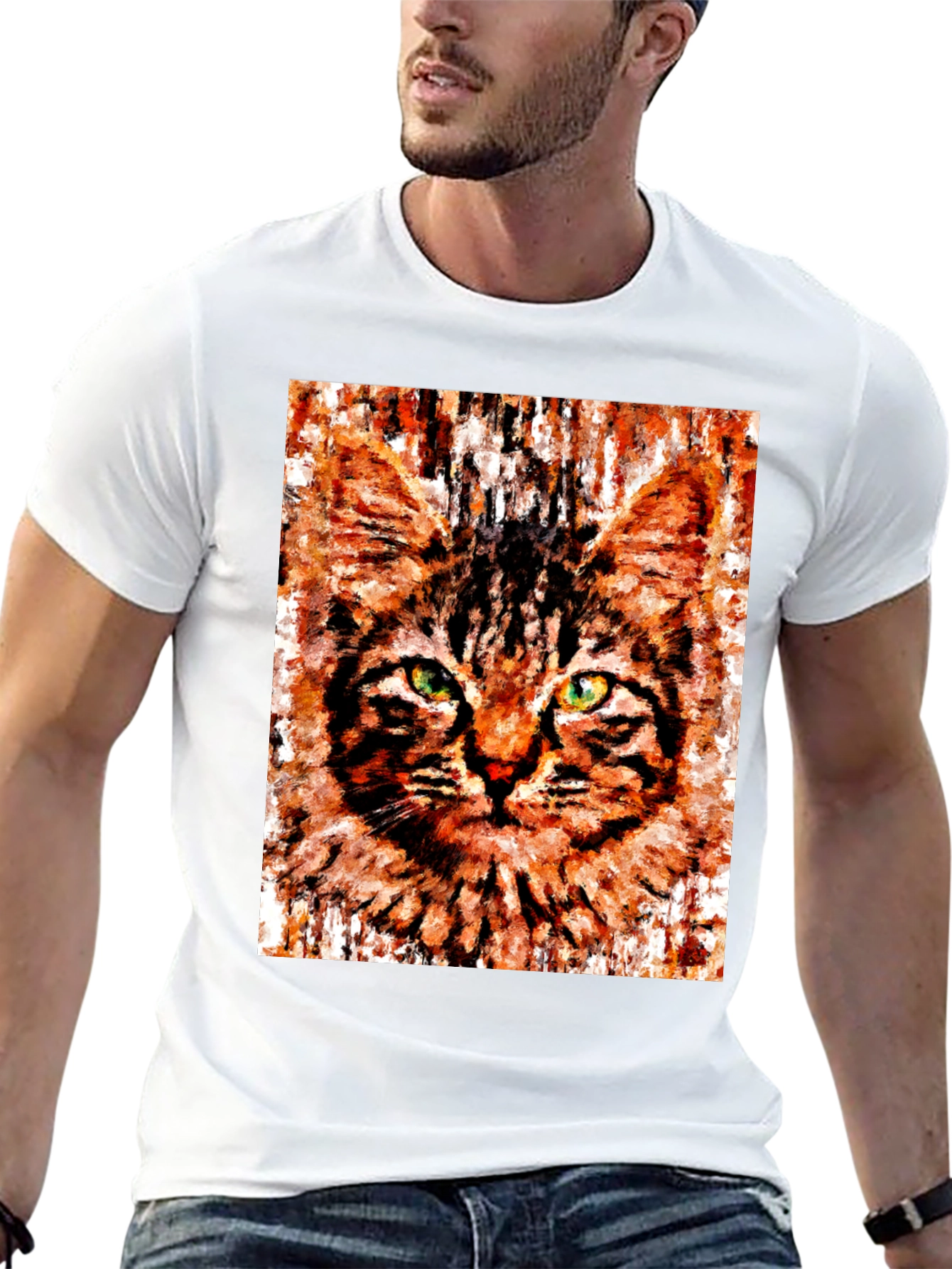 Black Abstract Cat Portrait Graphic T-Shirt view 13