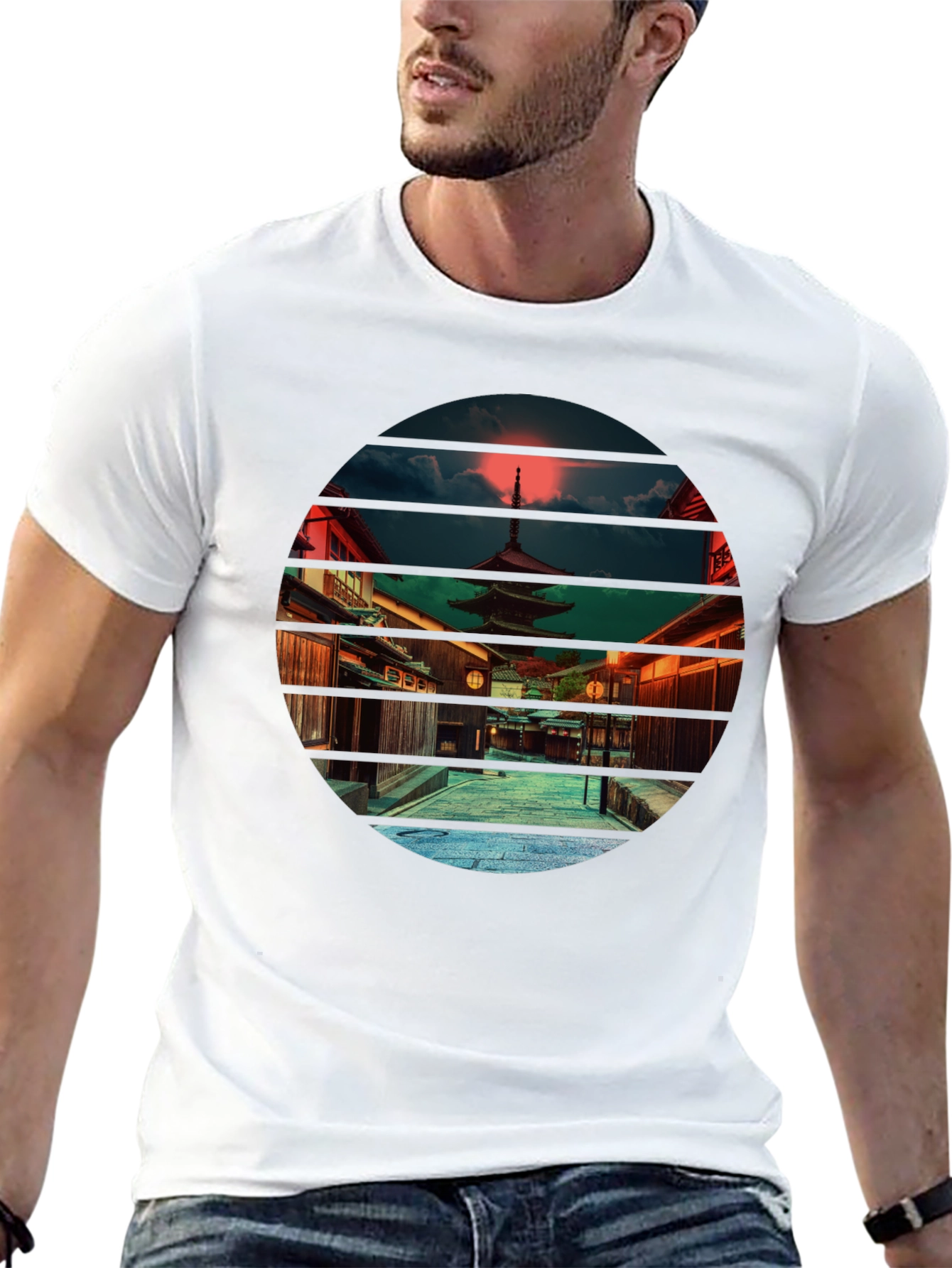 Black Japanese Temple Sunset Black T-Shirt view 13