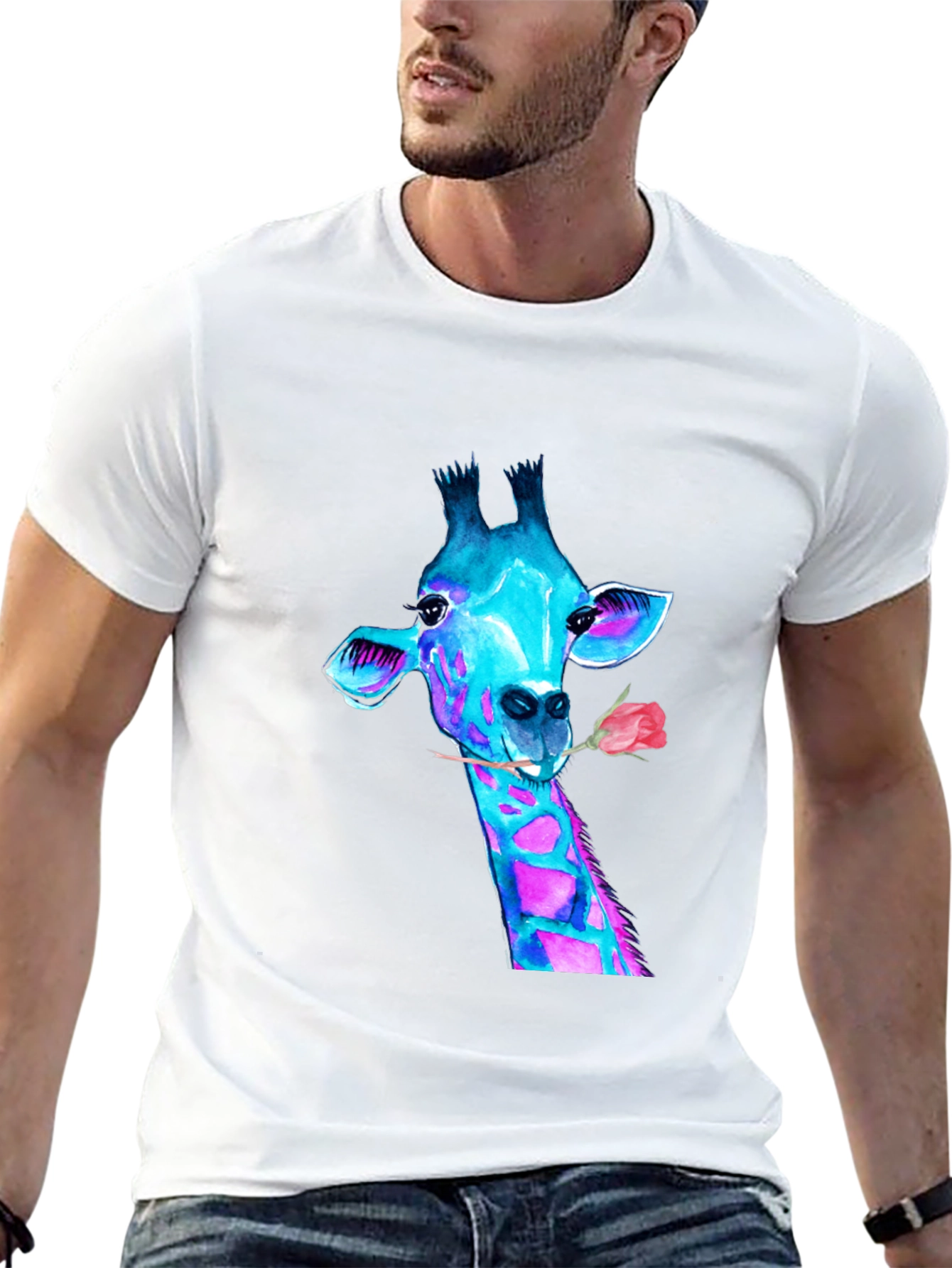 Black Giraffe Watercolor Graphic T-Shirt - Stylish Men's Tee view 13