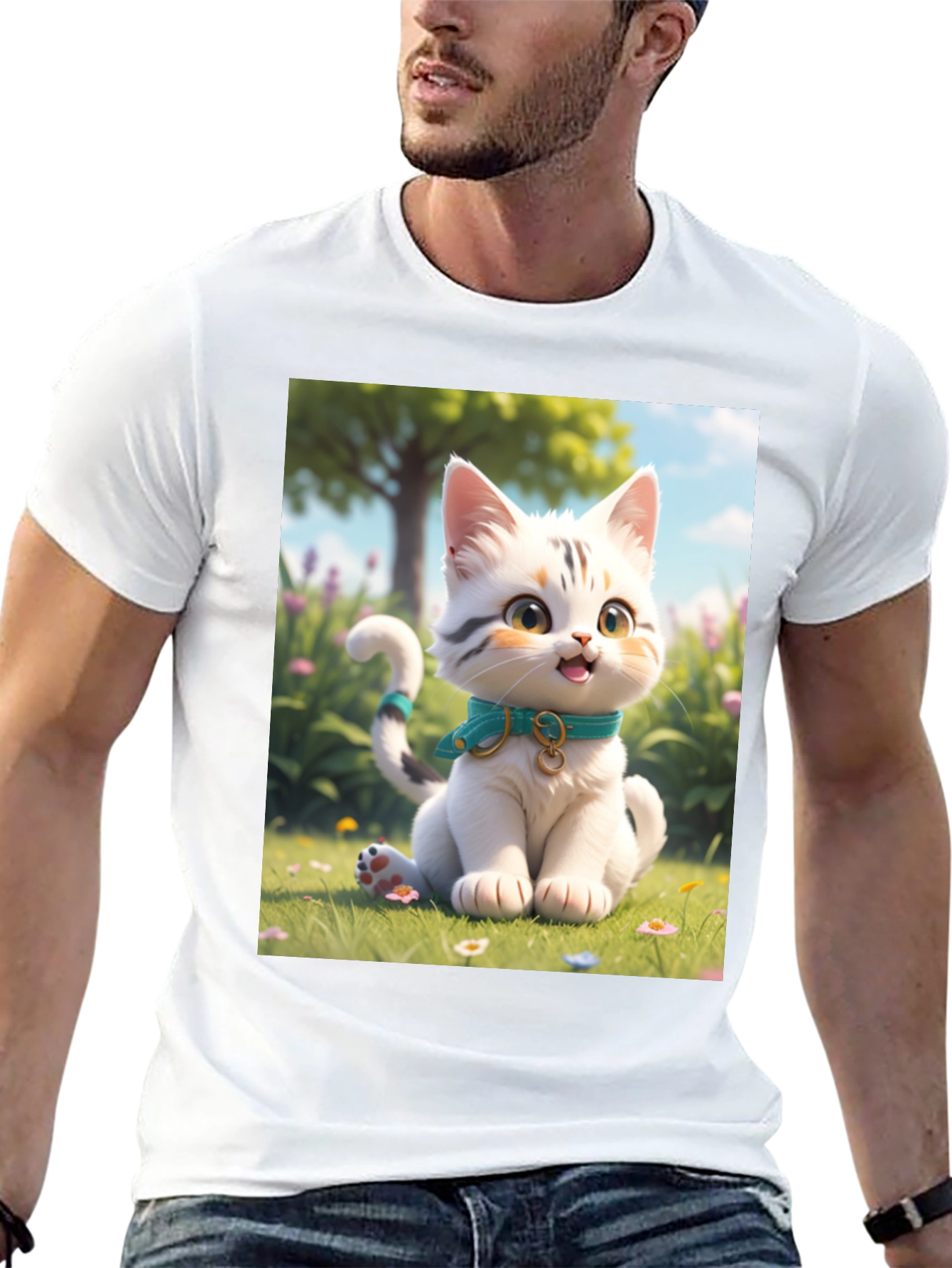 Black Cute Cartoon Cat T-Shirt view 13