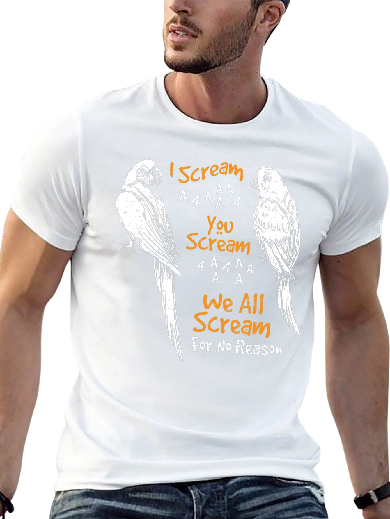 Black Funny "I Scream" T-Shirt with Parrot Graphic Design view 13