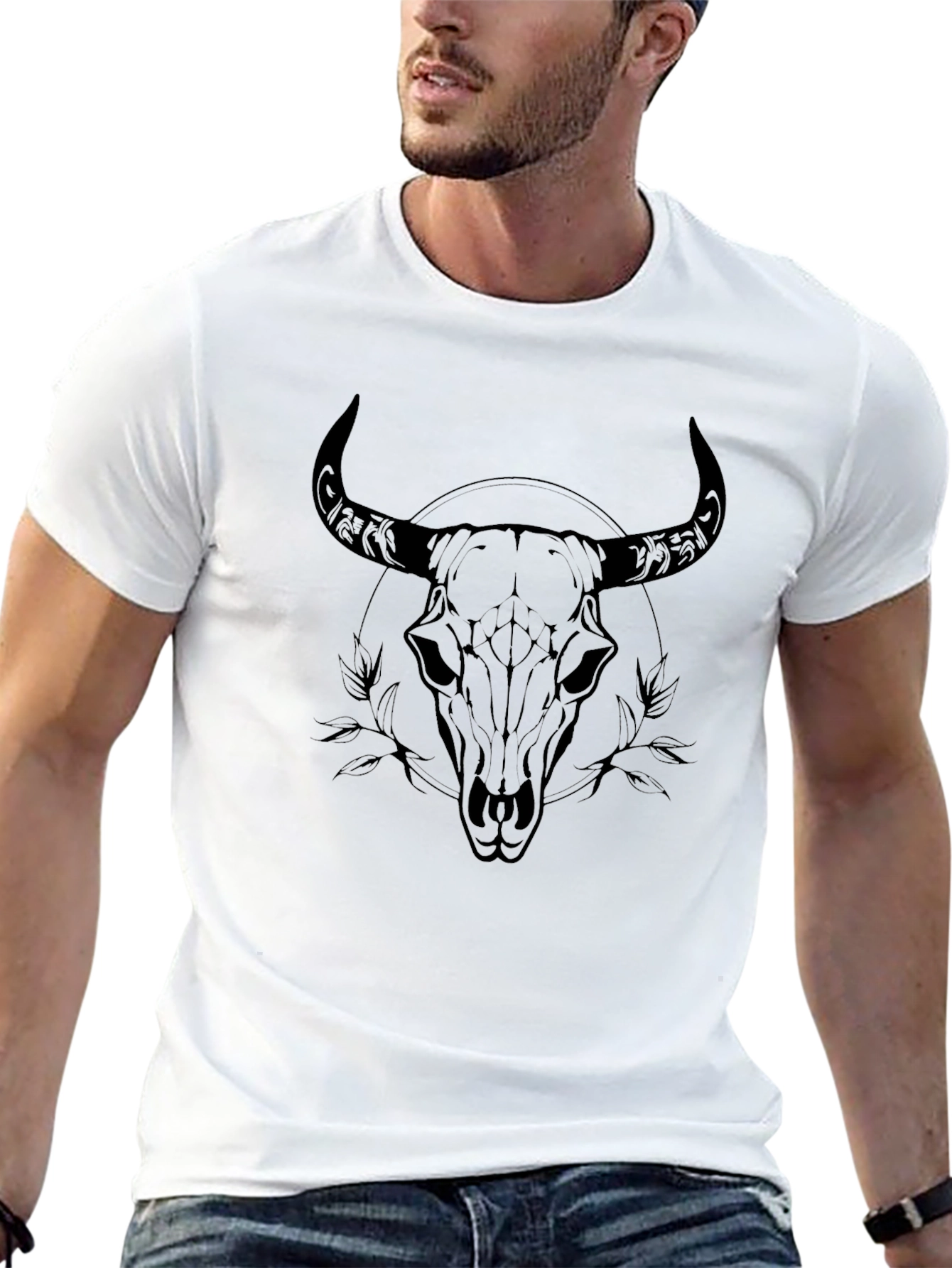 Black Bull Skull Graphic Tee - Men's Black T-Shirt view 13