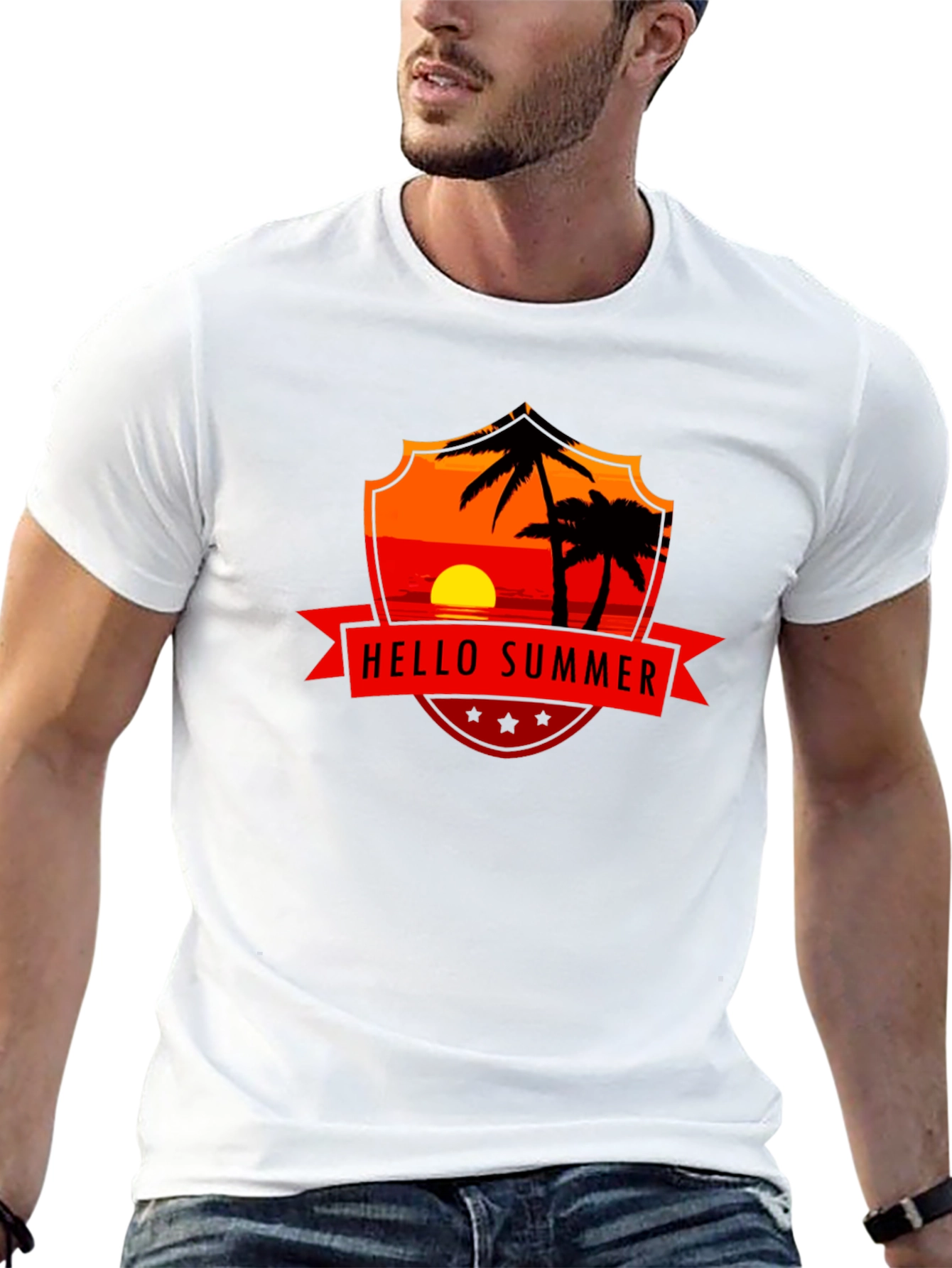 Black Hello Summer Graphic Tee - Black Cotton T-Shirt view 13