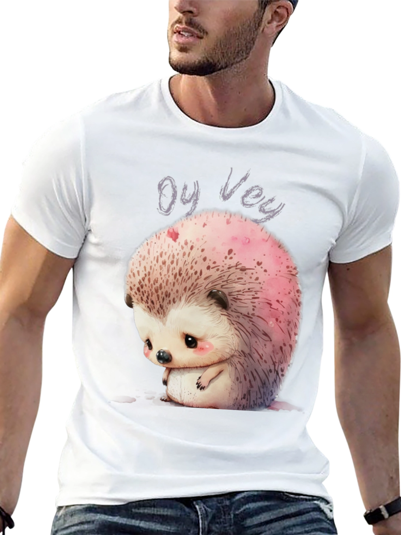 Black Oy Vey Sad Hedgehog Graphic Tee - Unisex Black T-Shirt view 13