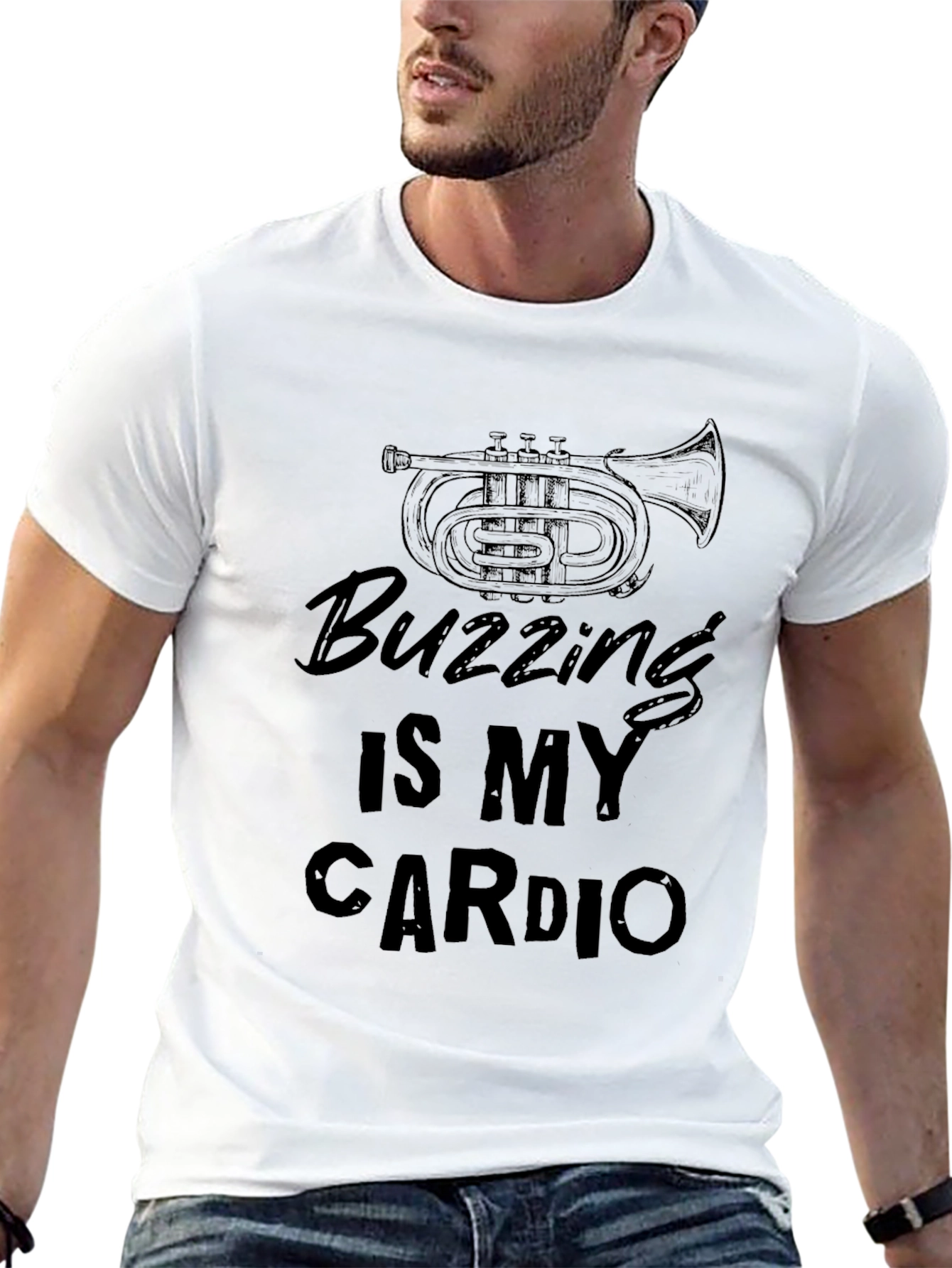 Black Buzzing Is My Cardio T-Shirt Funny Musician Tee view 13