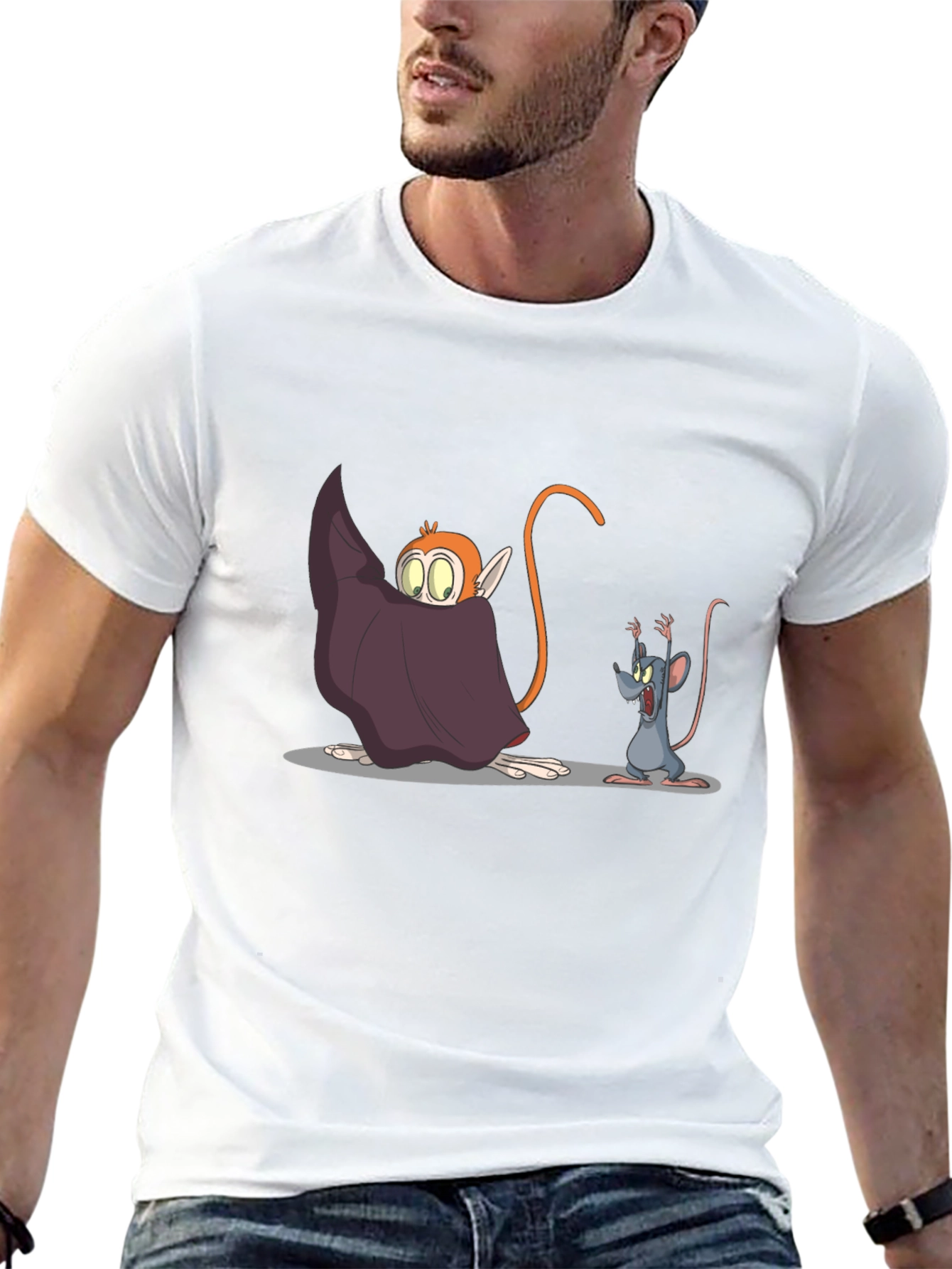 Black Cartoon Monkey & Mouse Graphic Black T-Shirt view 13