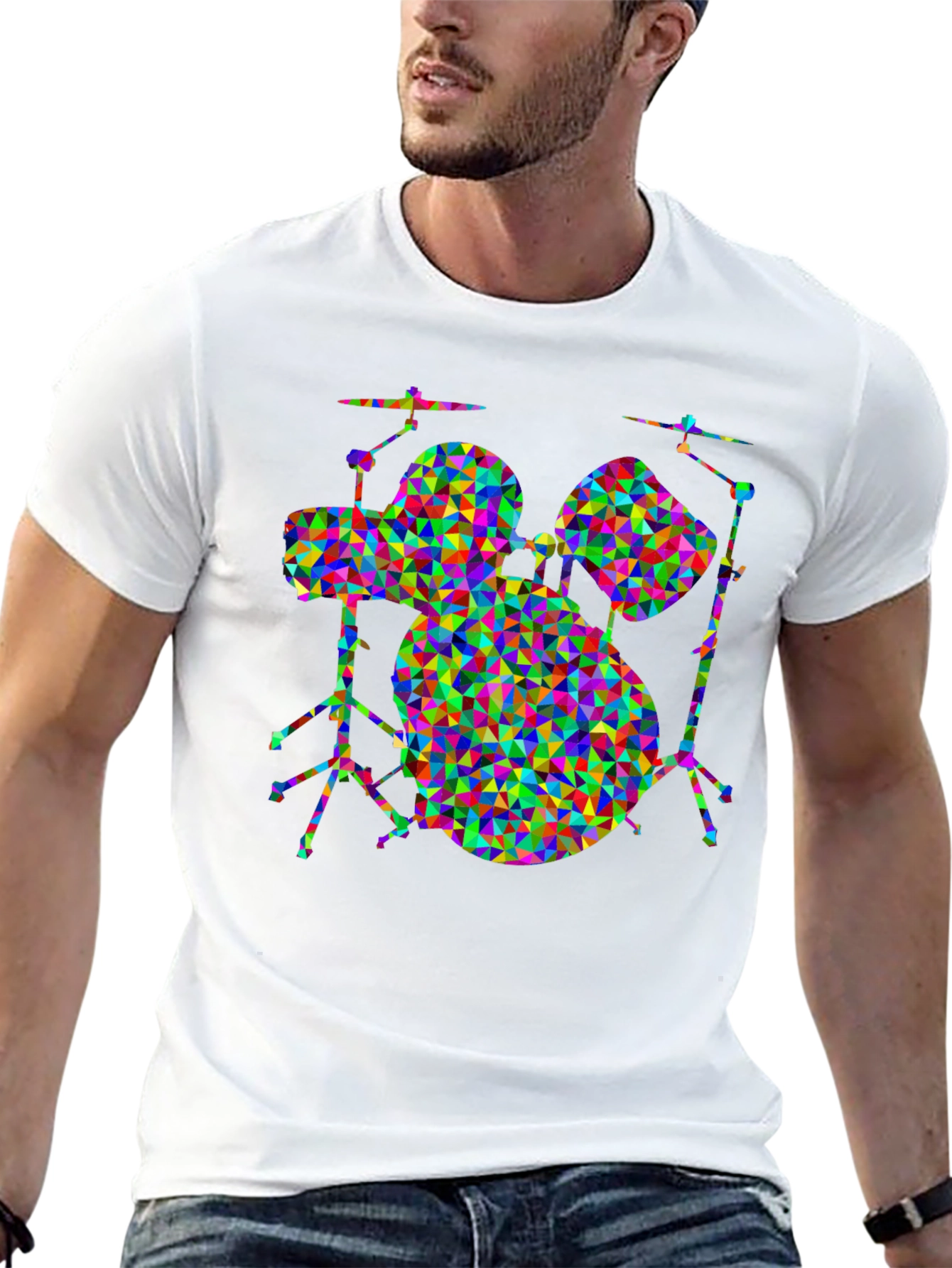 Black Geometric Drum Set T-Shirt view 13