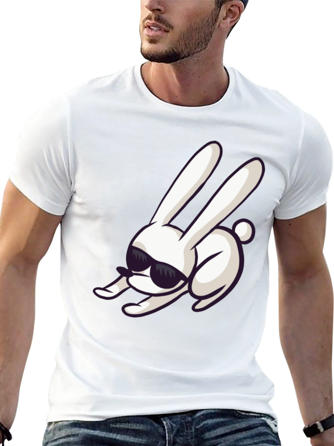 Black Cool Rabbit Graphic Tee - Black Cotton Blend view 13