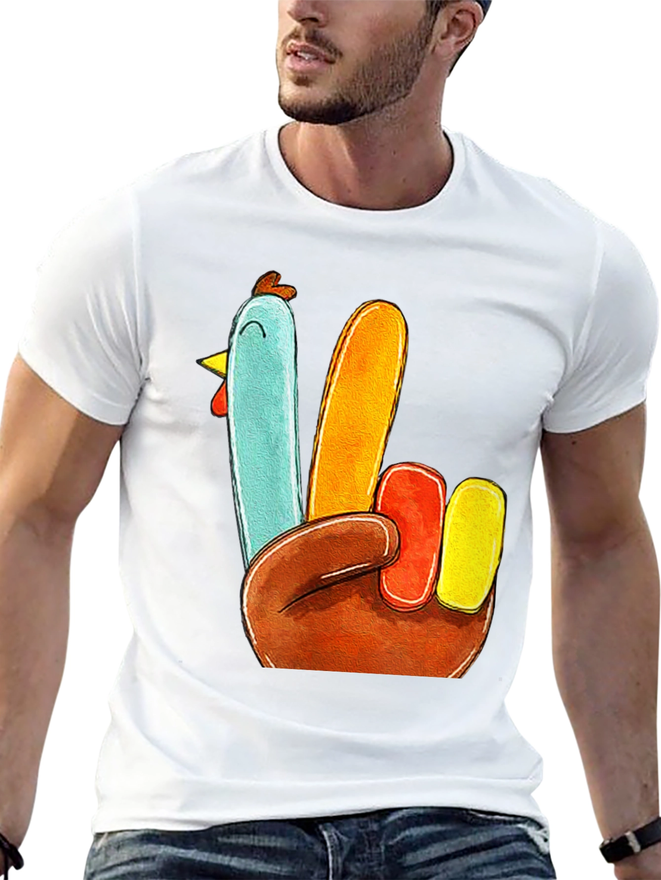Black Turkey Peace Sign Thanksgiving T-Shirt view 13