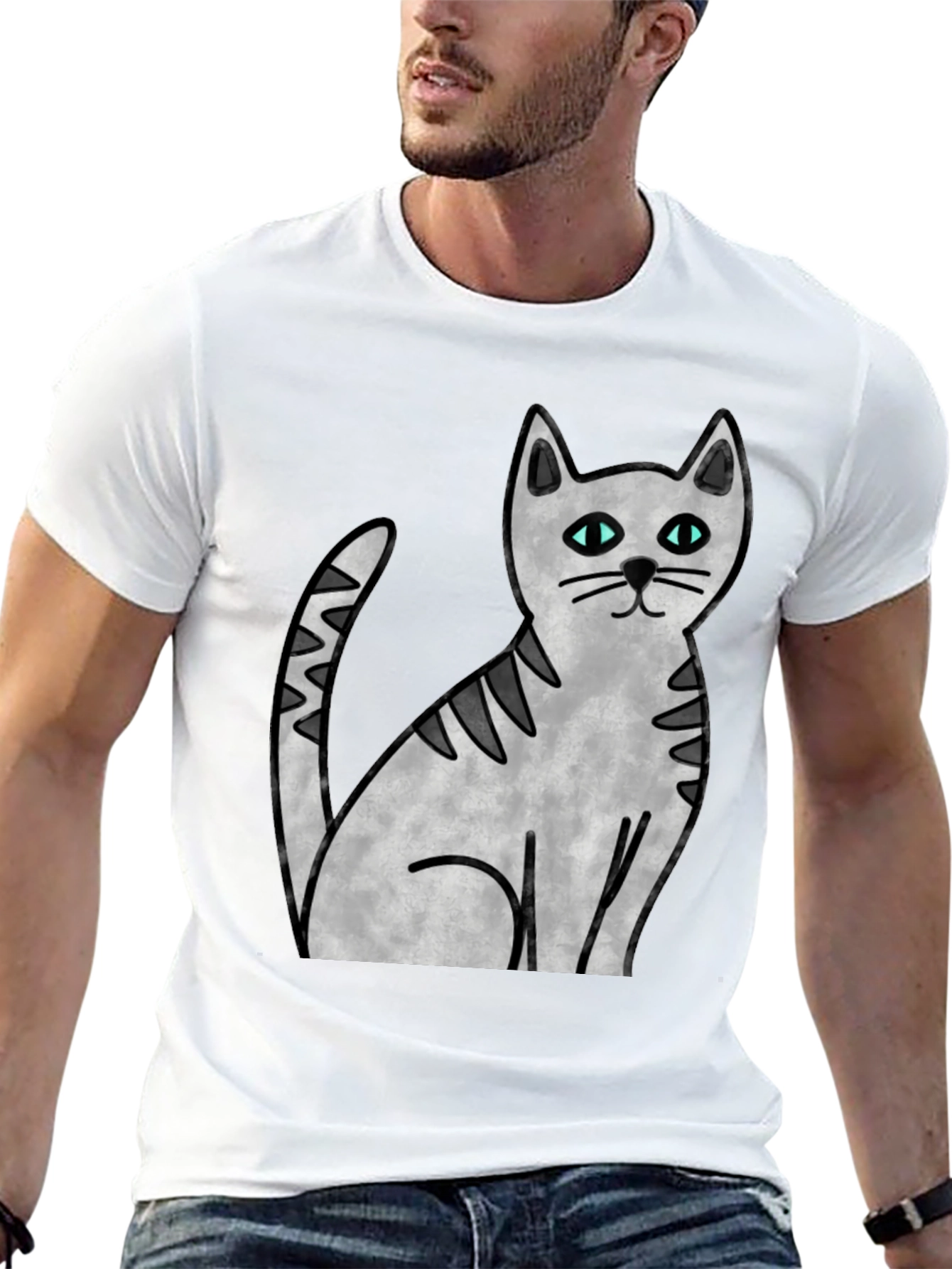 Black Cute Cat Graphic Print Black T-Shirt view 13