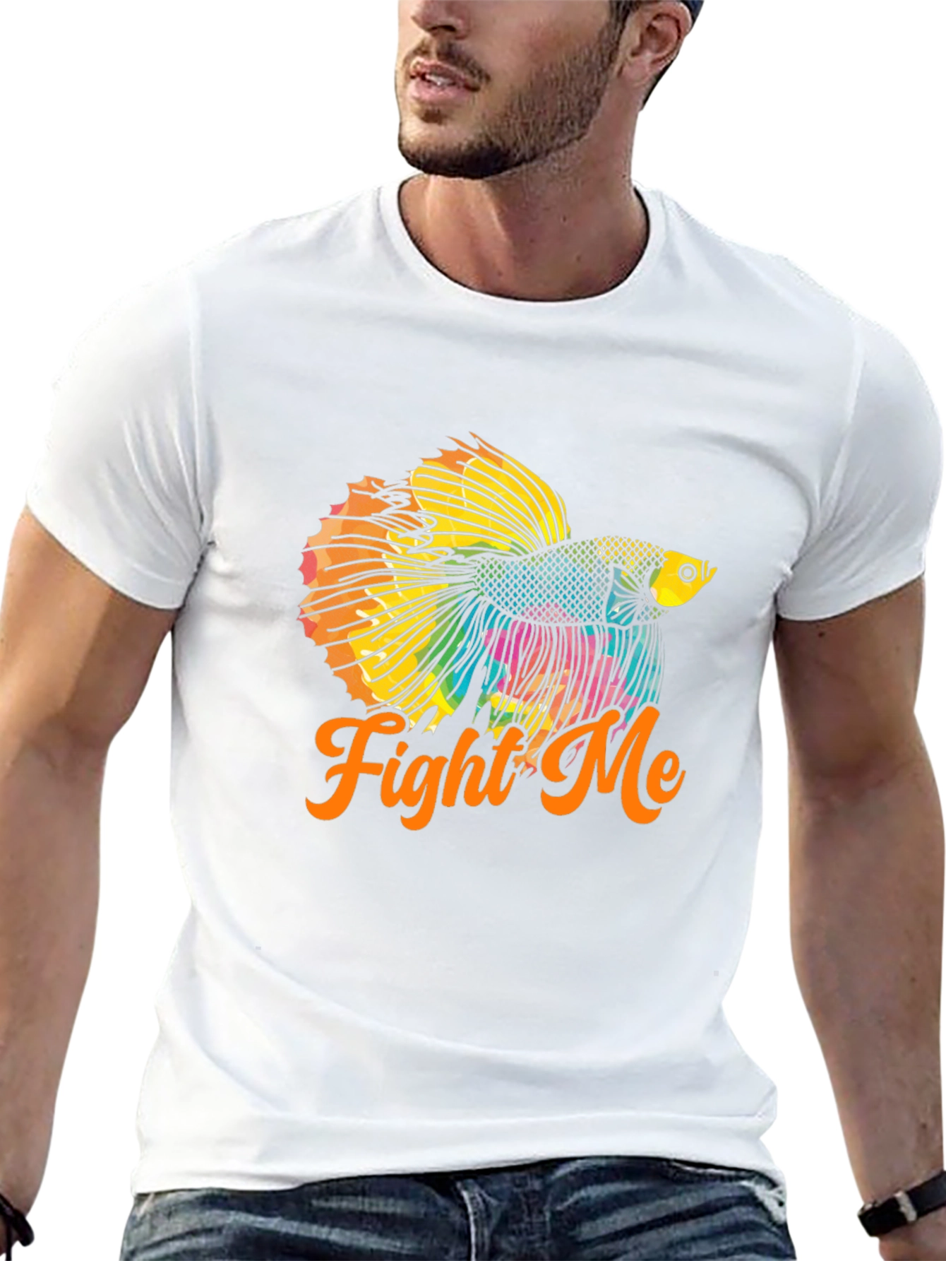 Black Fight Me Betta Fish T-Shirt - Black view 13