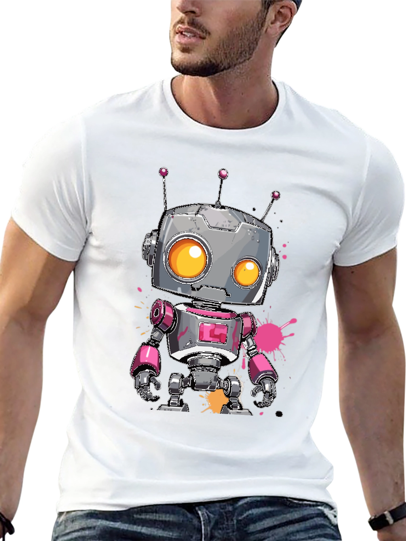 Black Robot Graphic Tee - Cool Cartoon Robot Design view 13
