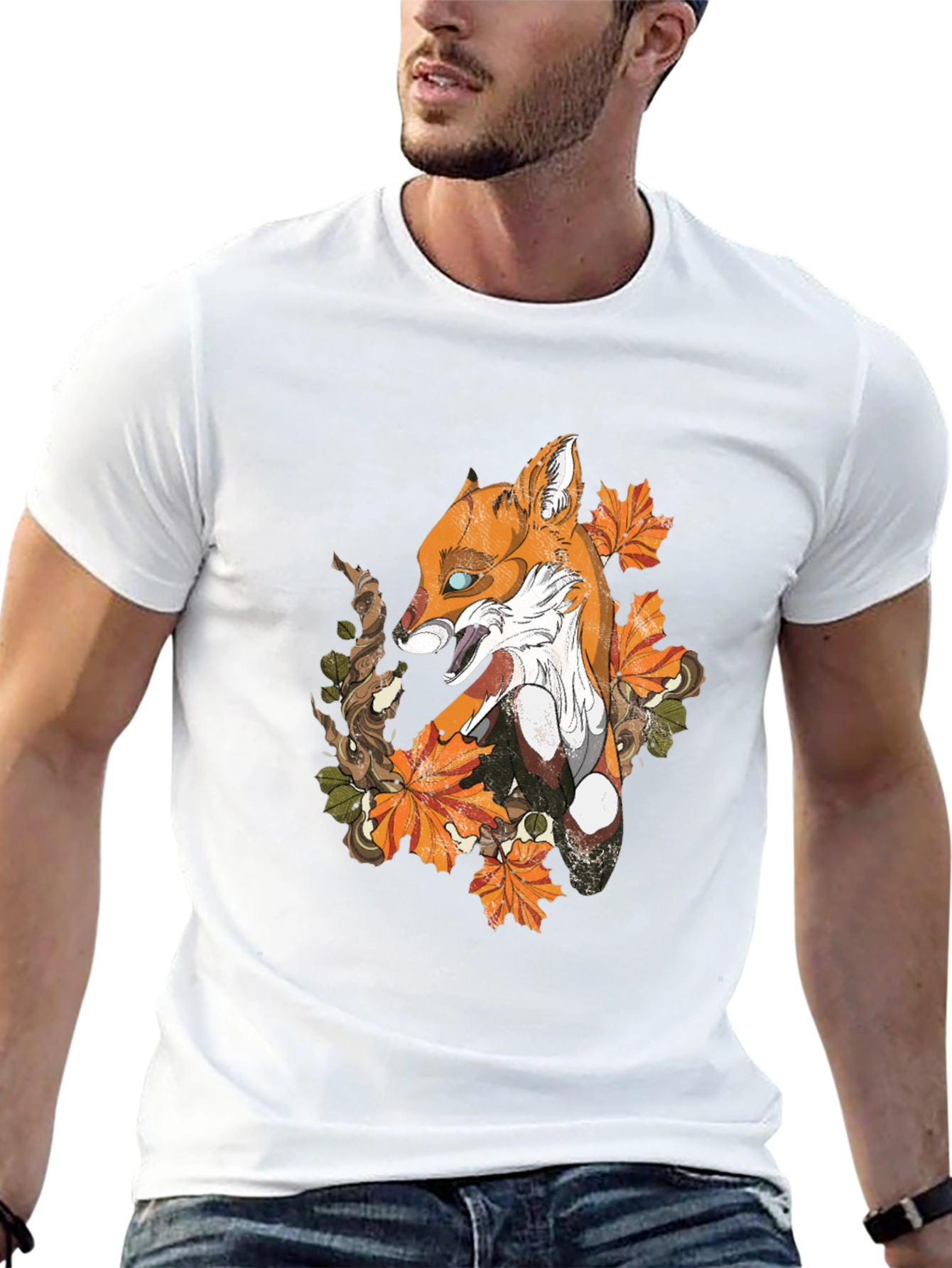 Black Fox & Foliage Graphic Tee - Urban Style view 13