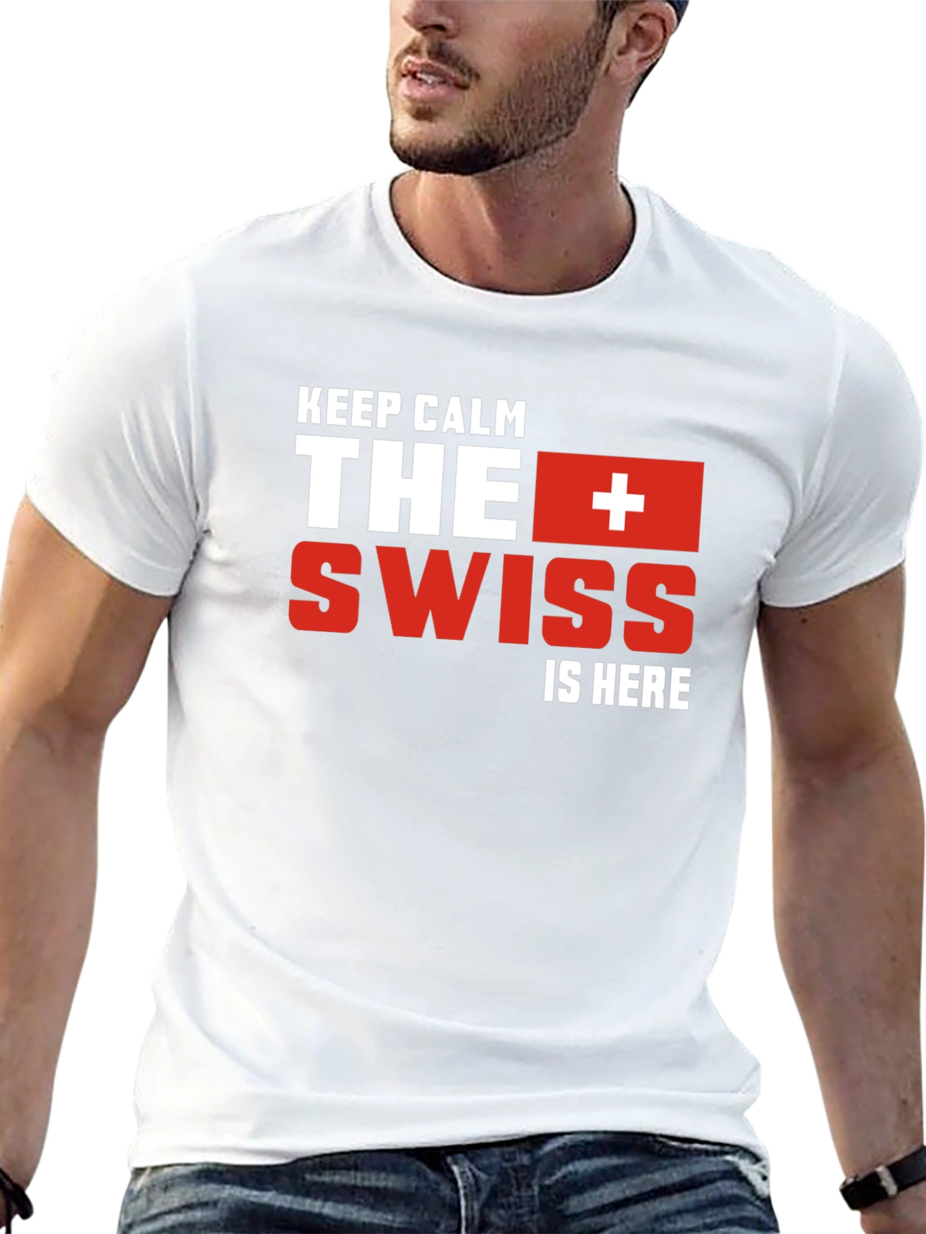 Black Keep Calm The Swiss Is Here Black T-Shirt view 13