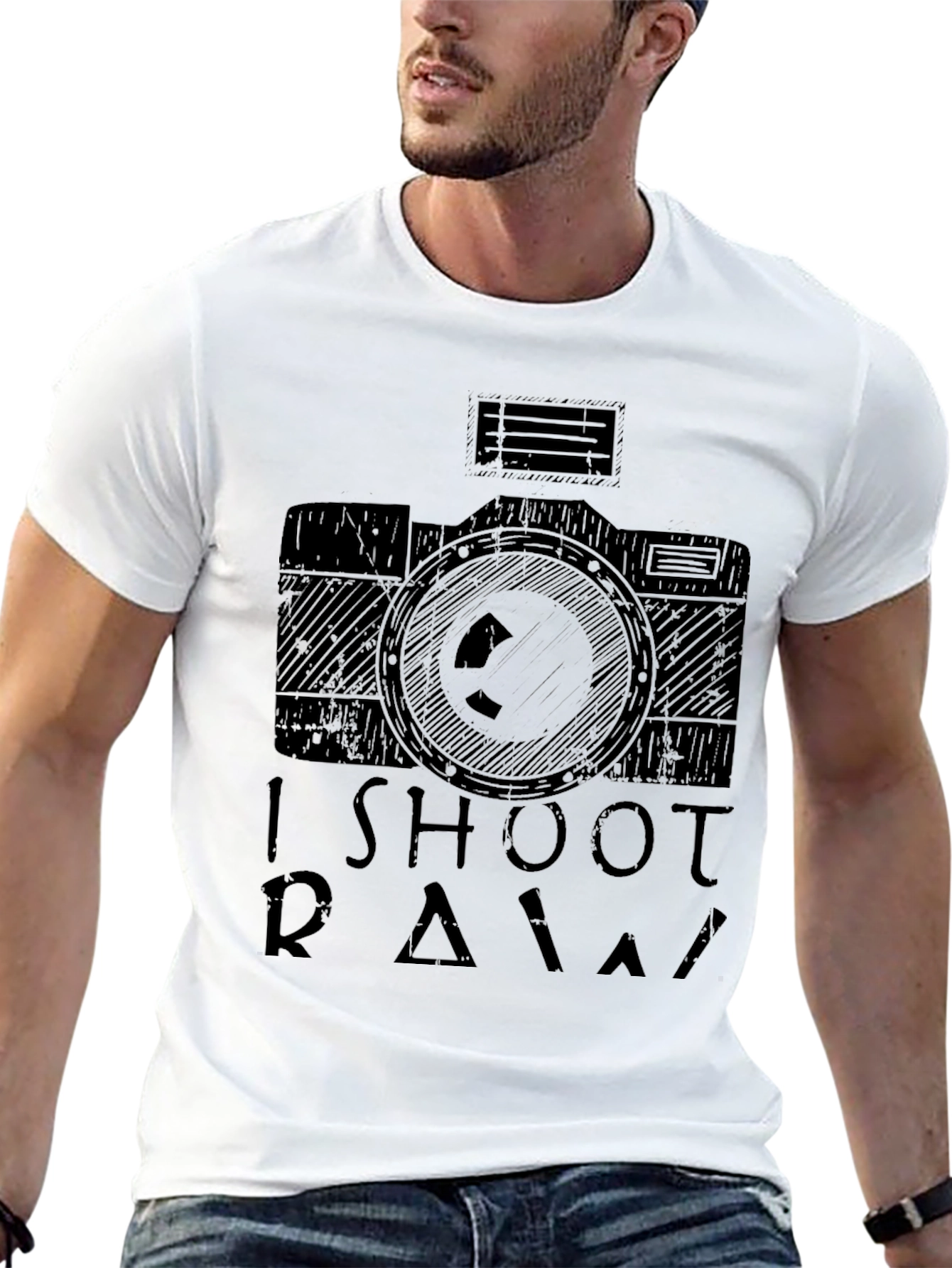 Black I Shoot RAW Camera T-Shirt - Photographer Apparel view 13