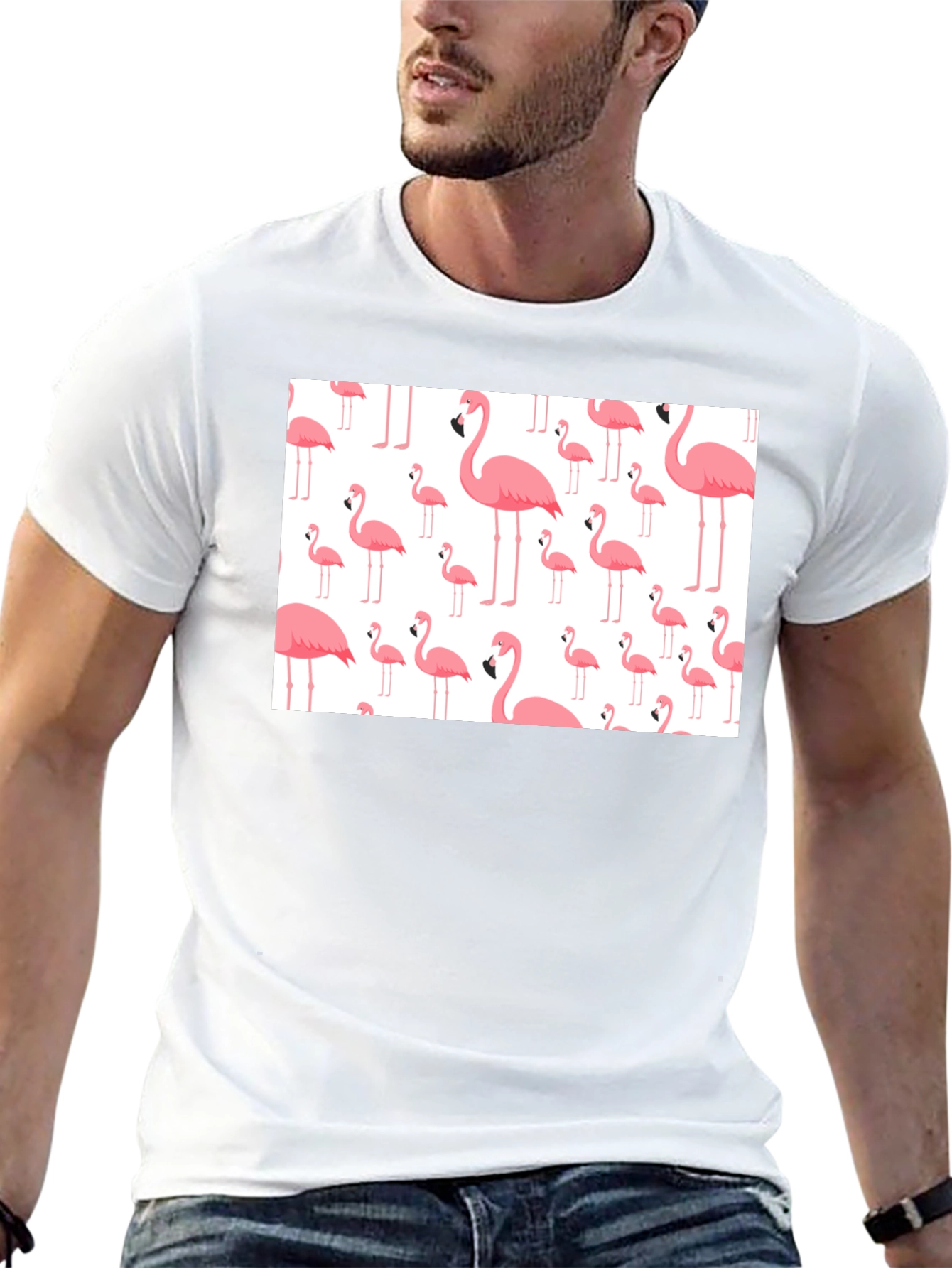 Fun Flamingo Pattern Black T-Shirt - 13