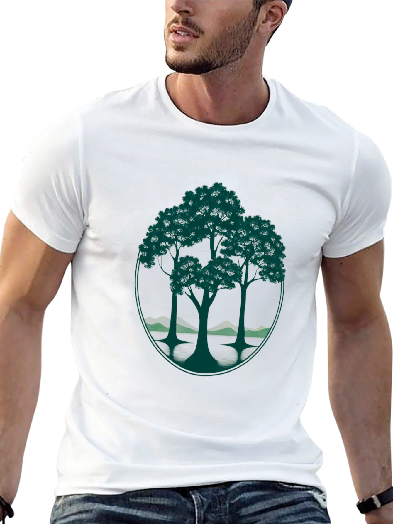 Black Nature-Inspired Black T-Shirt with Tree Graphic view 13