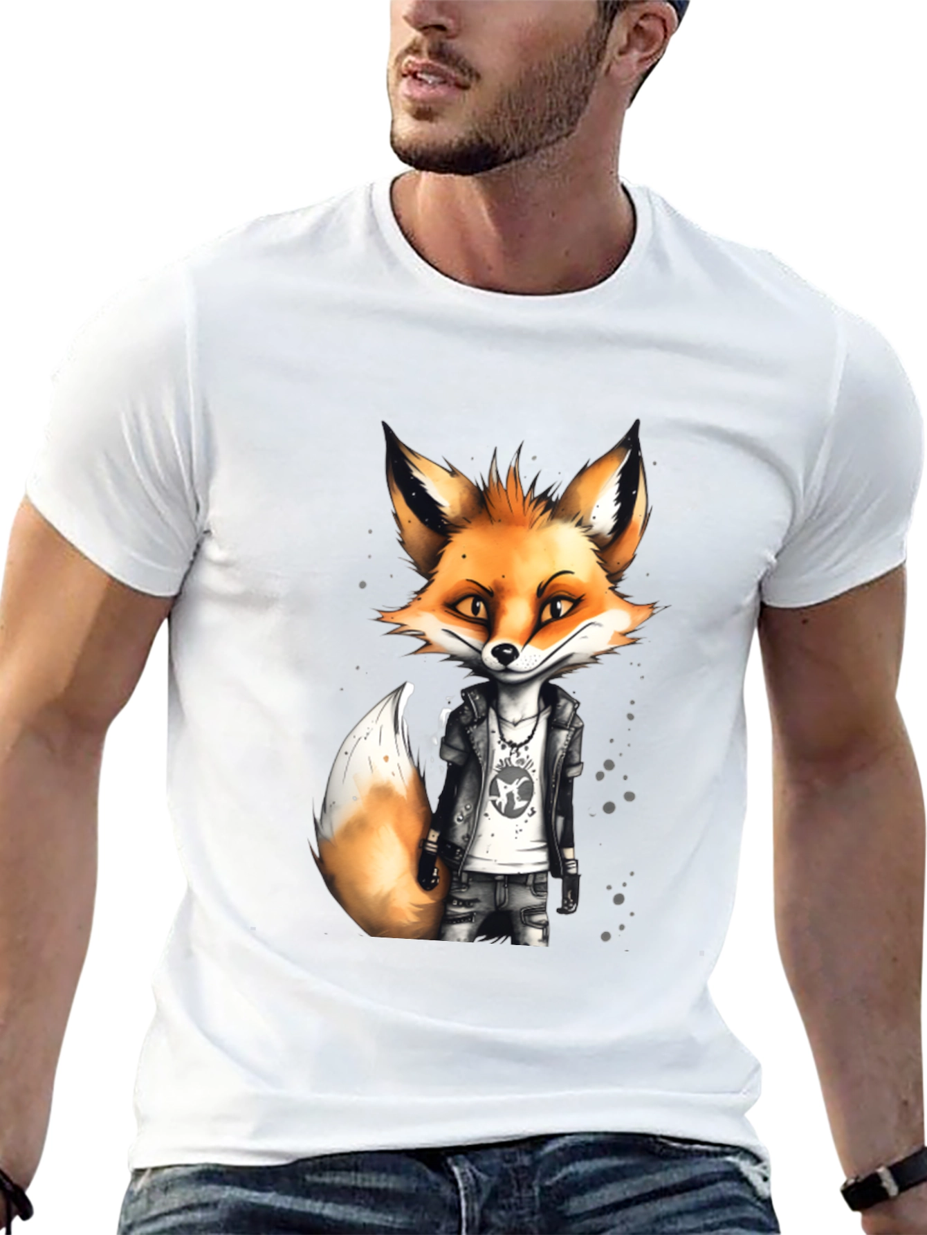 Black Cool Fox Graphic Tee - Men's Black T-Shirt view 13