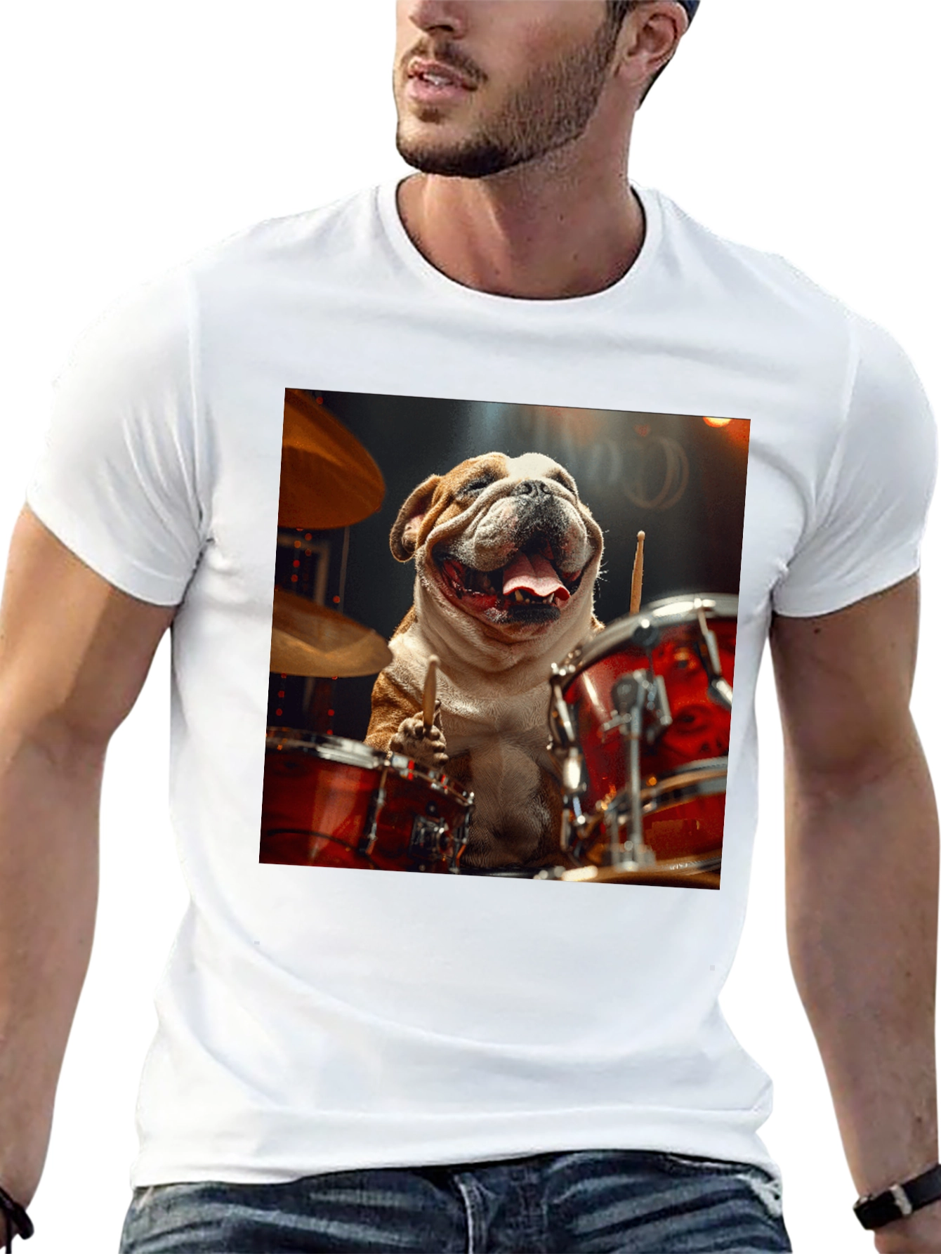 Black Bulldog Drummer Graphic Tee - Black Cotton T-Shirt view 13