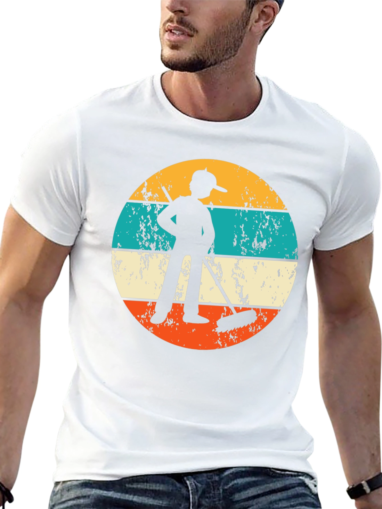 Black Vintage Sweeper Tee - Retro Janitor Graphic T-Shirt view 13