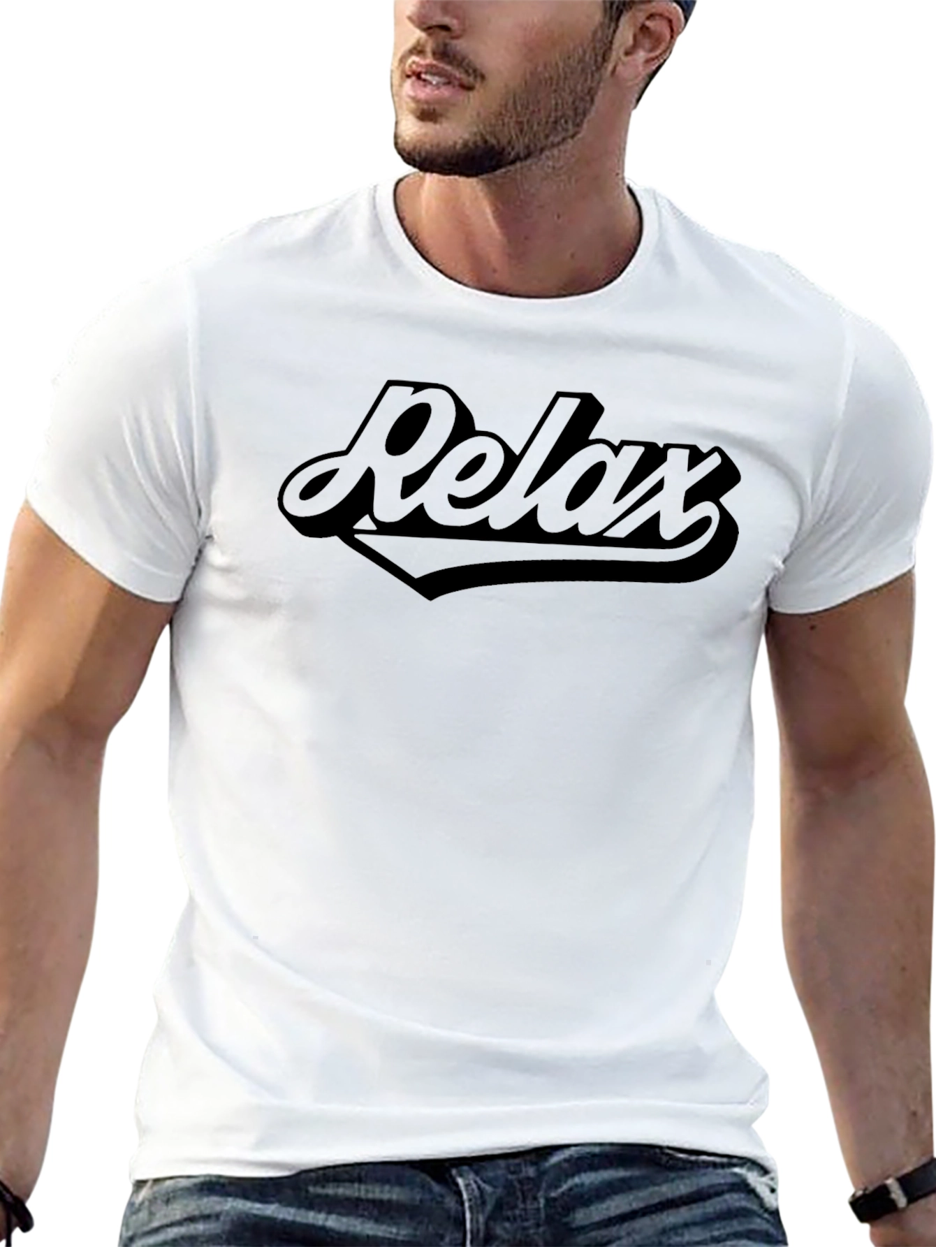 Black Relax Graphic T-Shirt - Solid Black Crew Neck Tee view 13
