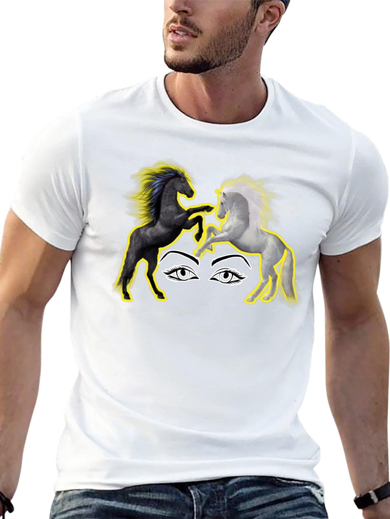 Black Yin Yang Horses Graphic T-Shirt view 13