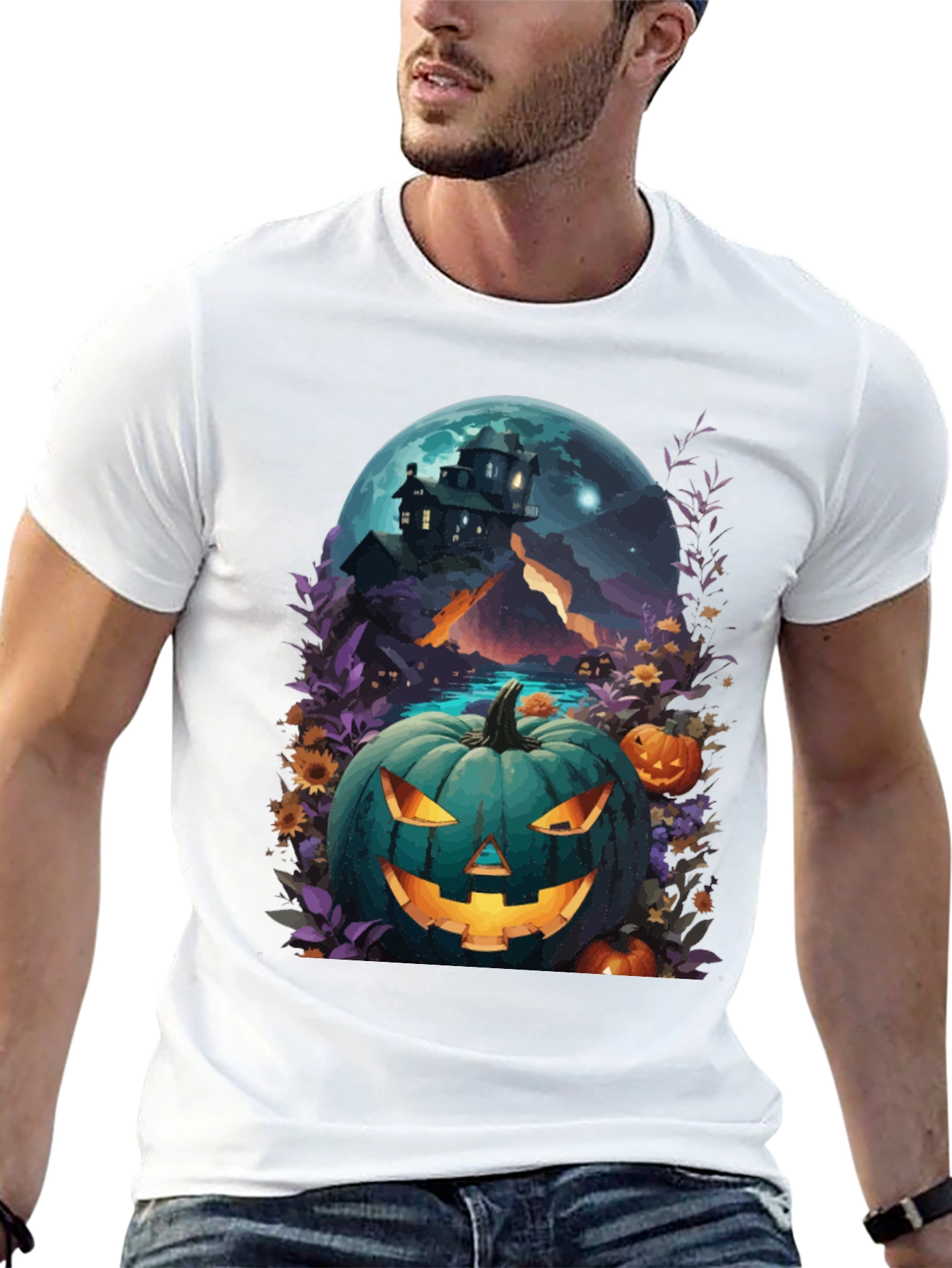 Black Halloween Pumpkin House T-Shirt view 13