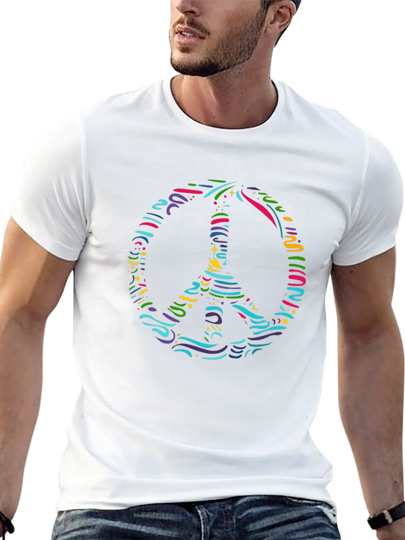 Black Peace Sign Graphic Tee - Colorful Design view 13