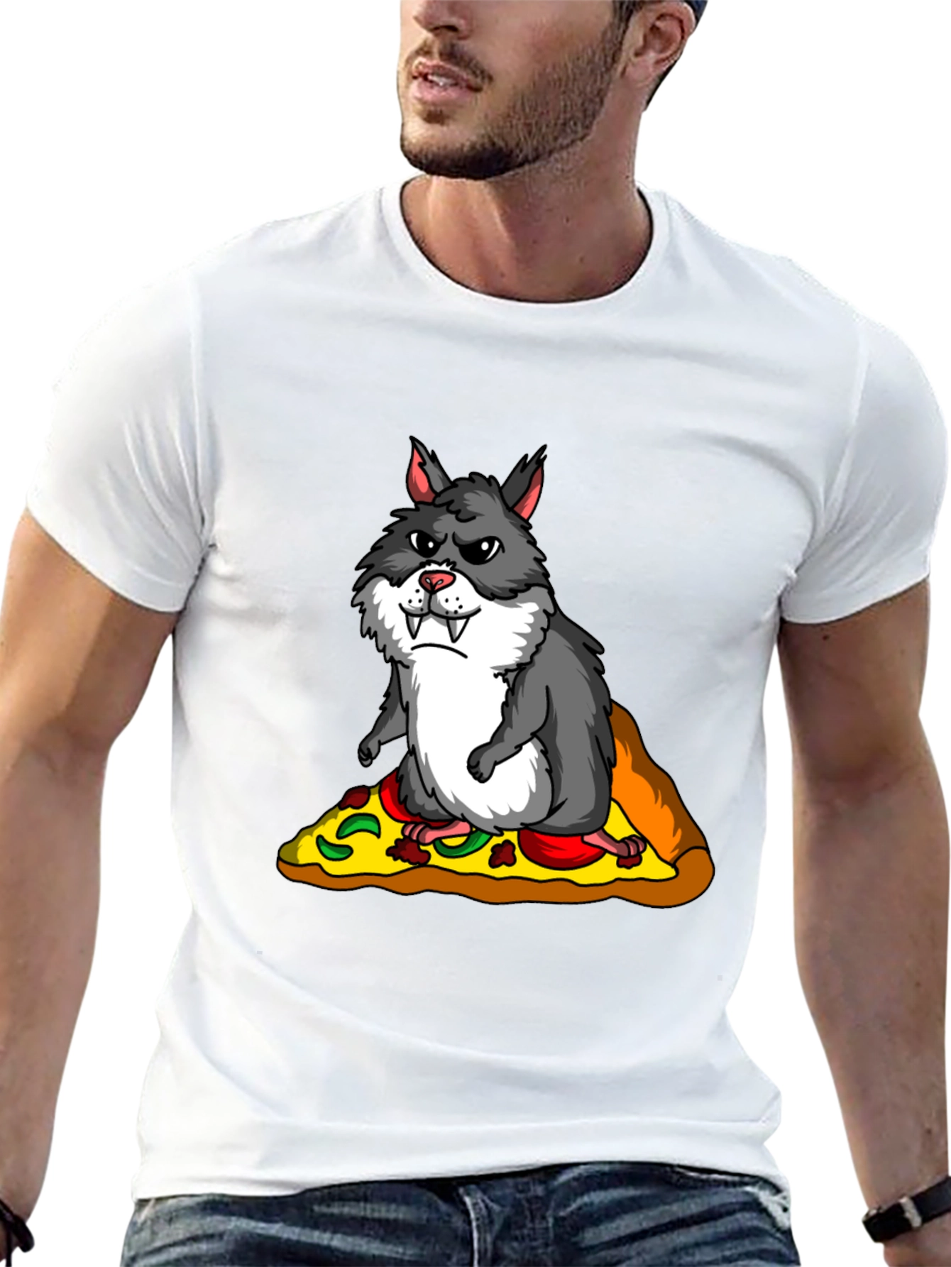 Black Wolf Hamster Pizza T-Shirt - Funny Graphic Tee view 13