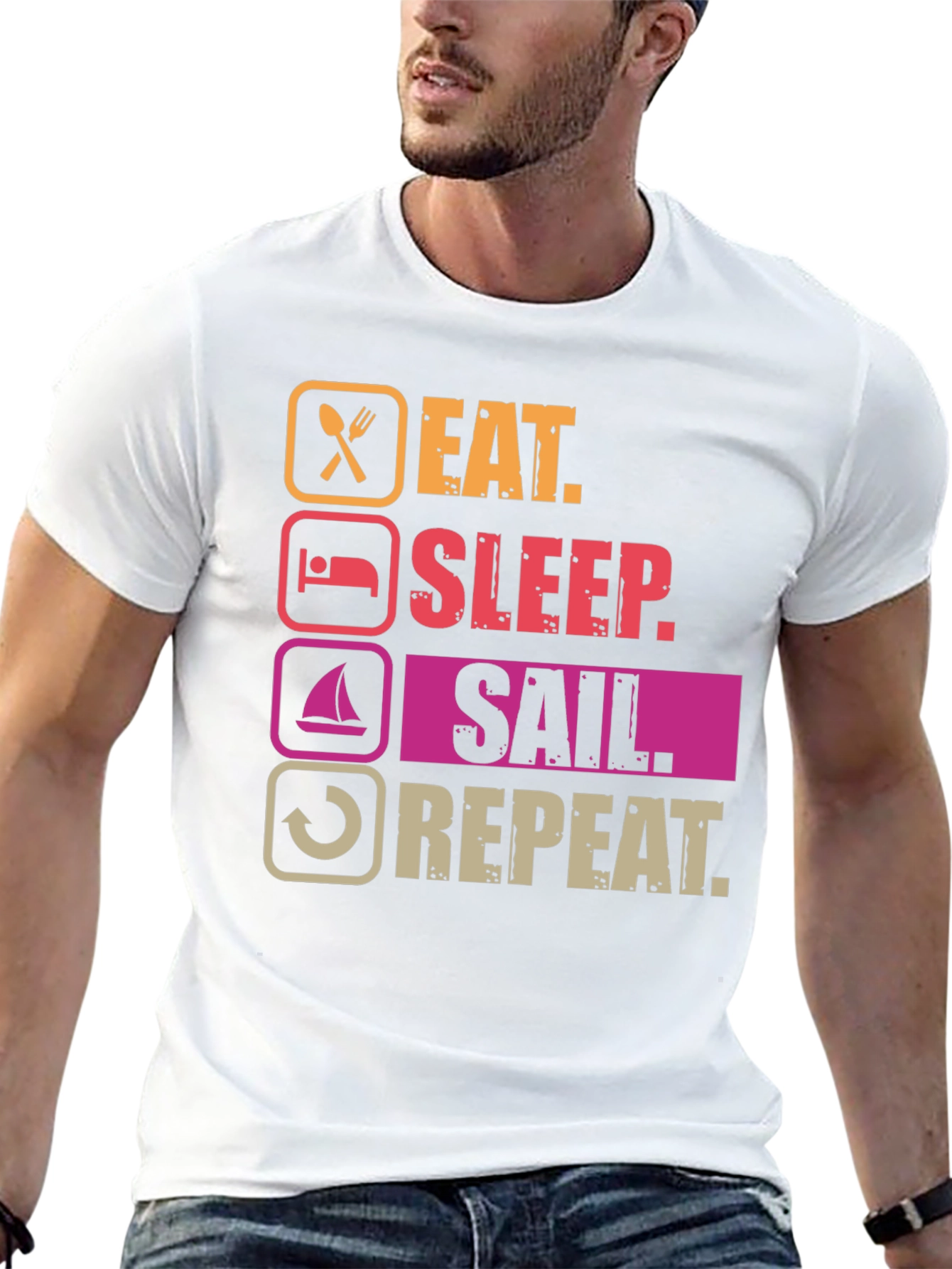 Black Eat Sleep Sail Repeat T-Shirt - Boating Life Apparel view 13