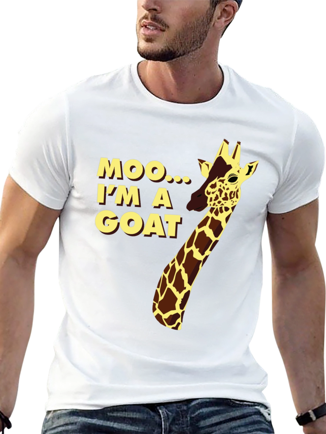 Black Funny Giraffe "Moo I'm a Goat" Black T-Shirt view 13
