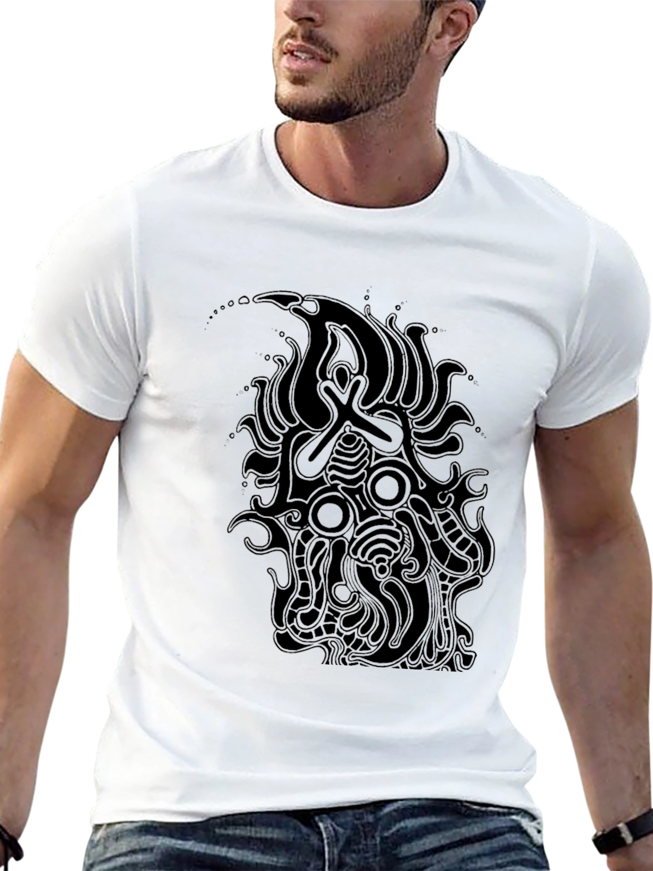 Black Abstract Graphic Print Men's T-Shirt view 13