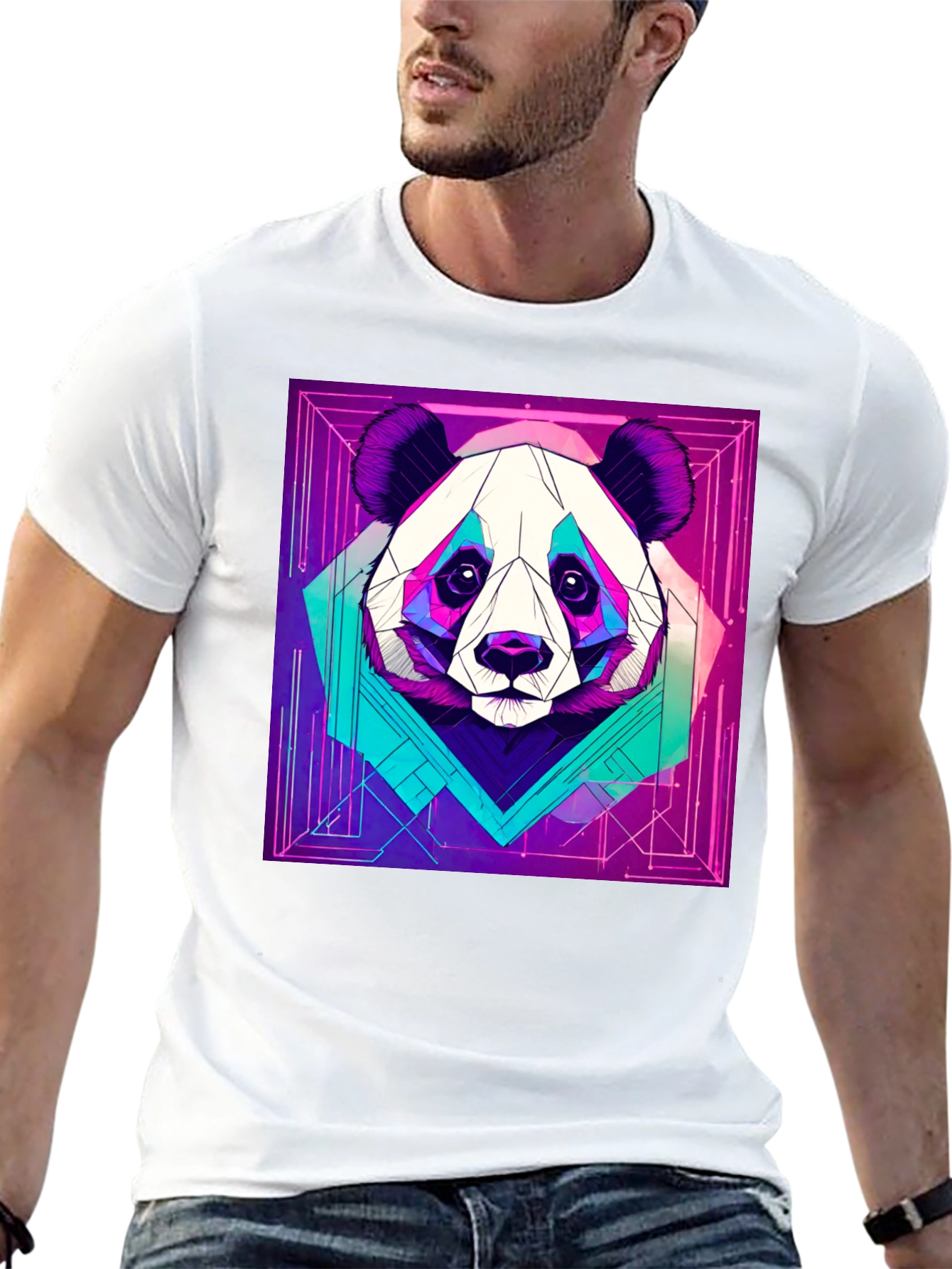 Black Cyberpunk Panda Graphic Tee - Cool Animal Design view 13