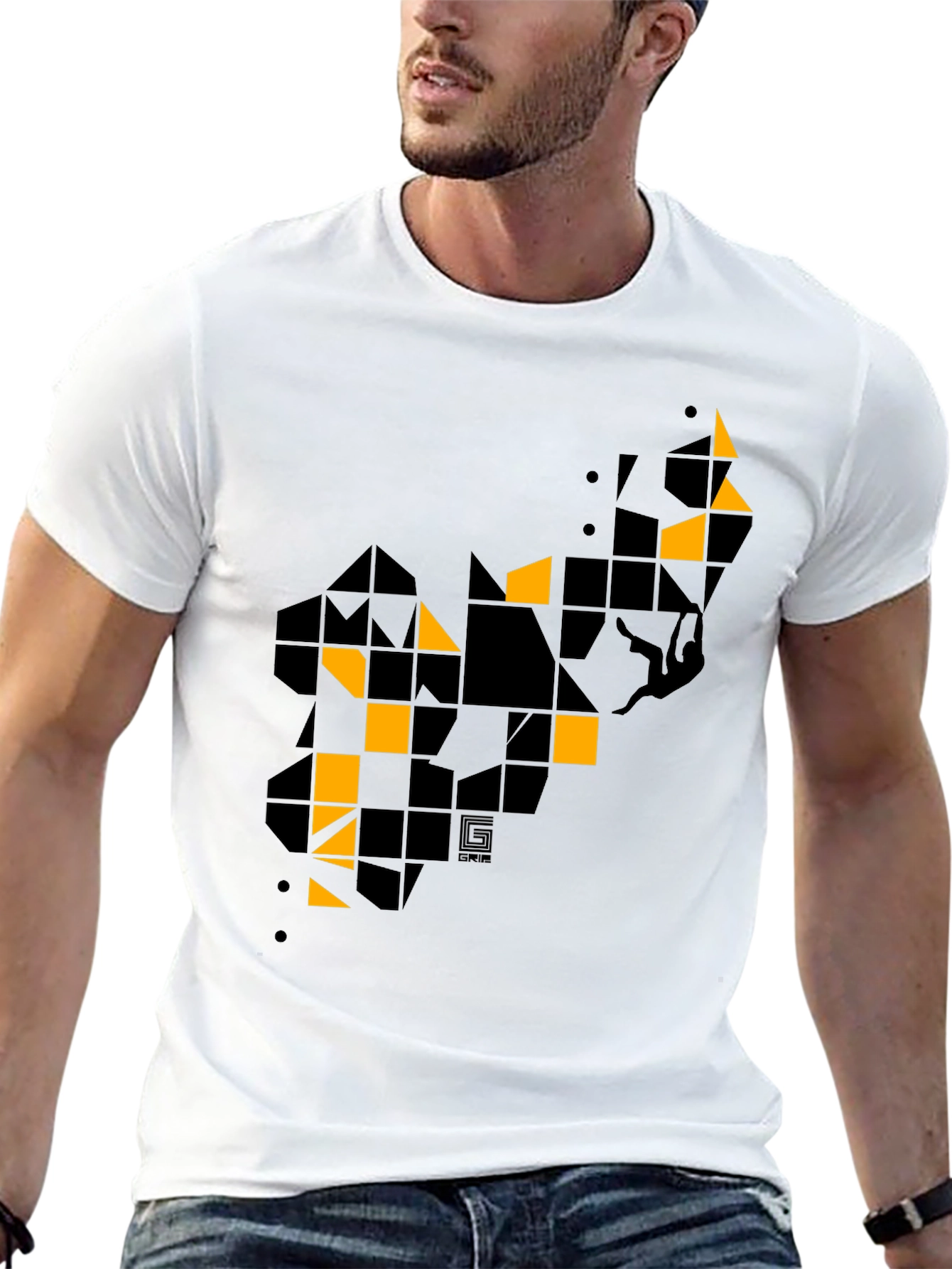 Black Geometric Graphic Print Men's Black T-Shirt view 13