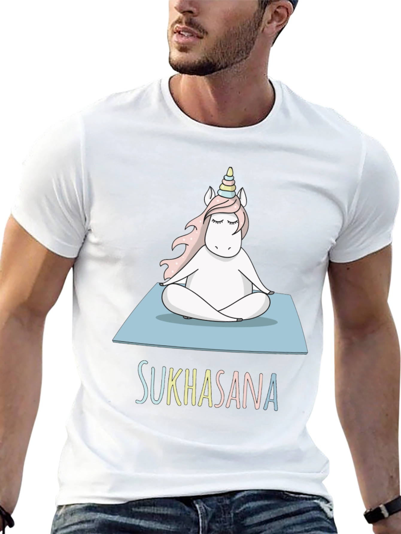 Black Unicorn Sukhasana Yoga T-Shirt - Black Cotton Blend view 13