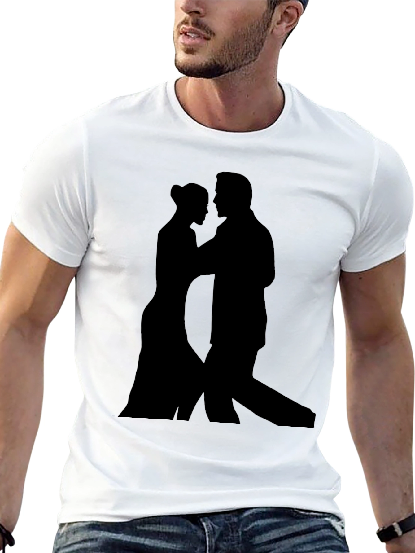 Black Silhouette Tango Lovers Tee - Stylish Black T-Shirt view 13