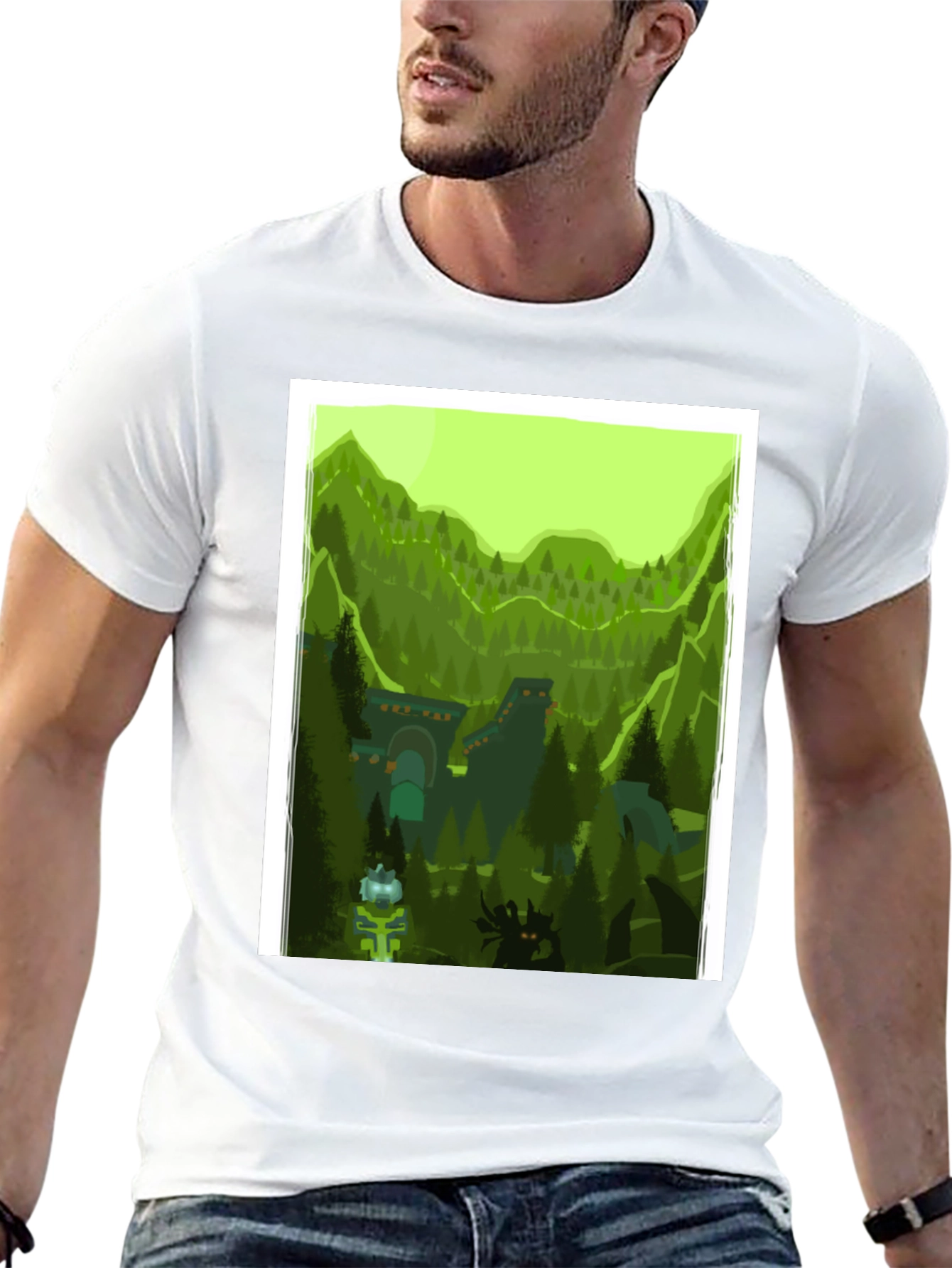 Black Forest Landscape Graphic Tee - Black Cotton T-Shirt view 13