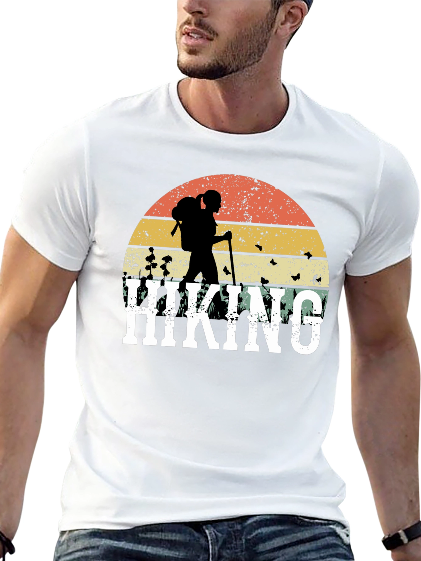 Black Hiking Graphic T-Shirt - Retro Sunset Design view 13
