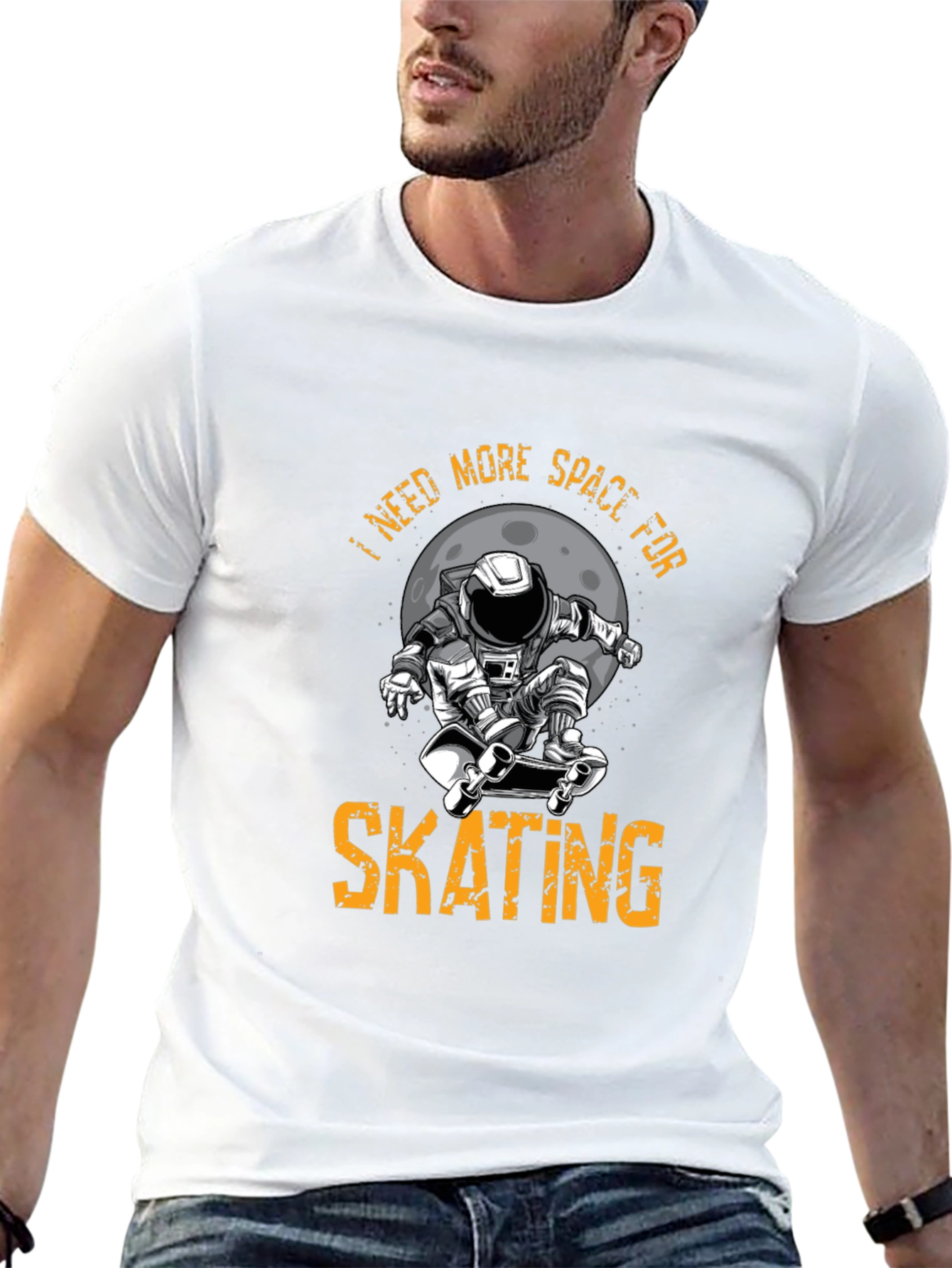 Black Skating Astronaut Graphic T-Shirt view 13