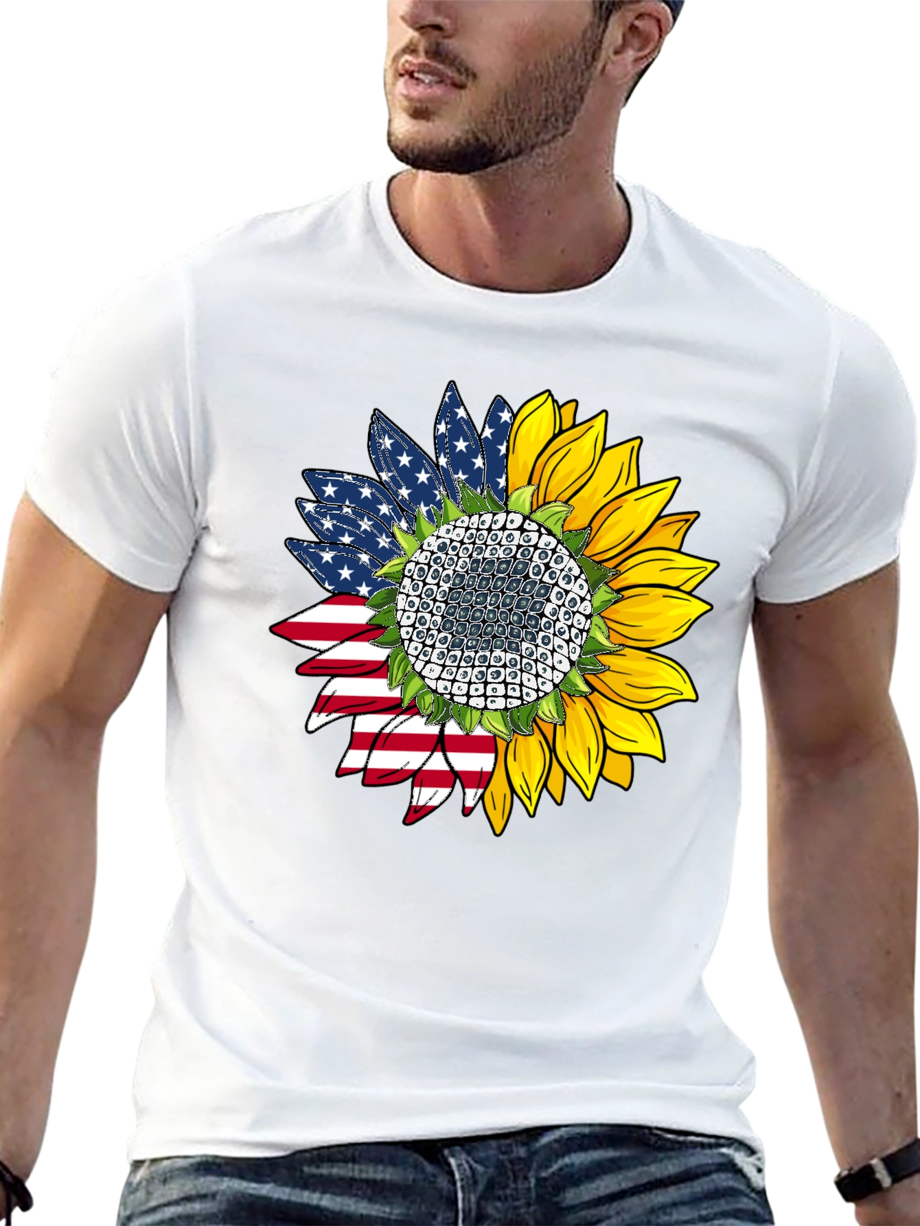 Black American Flag Sunflower Graphic Tee view 13