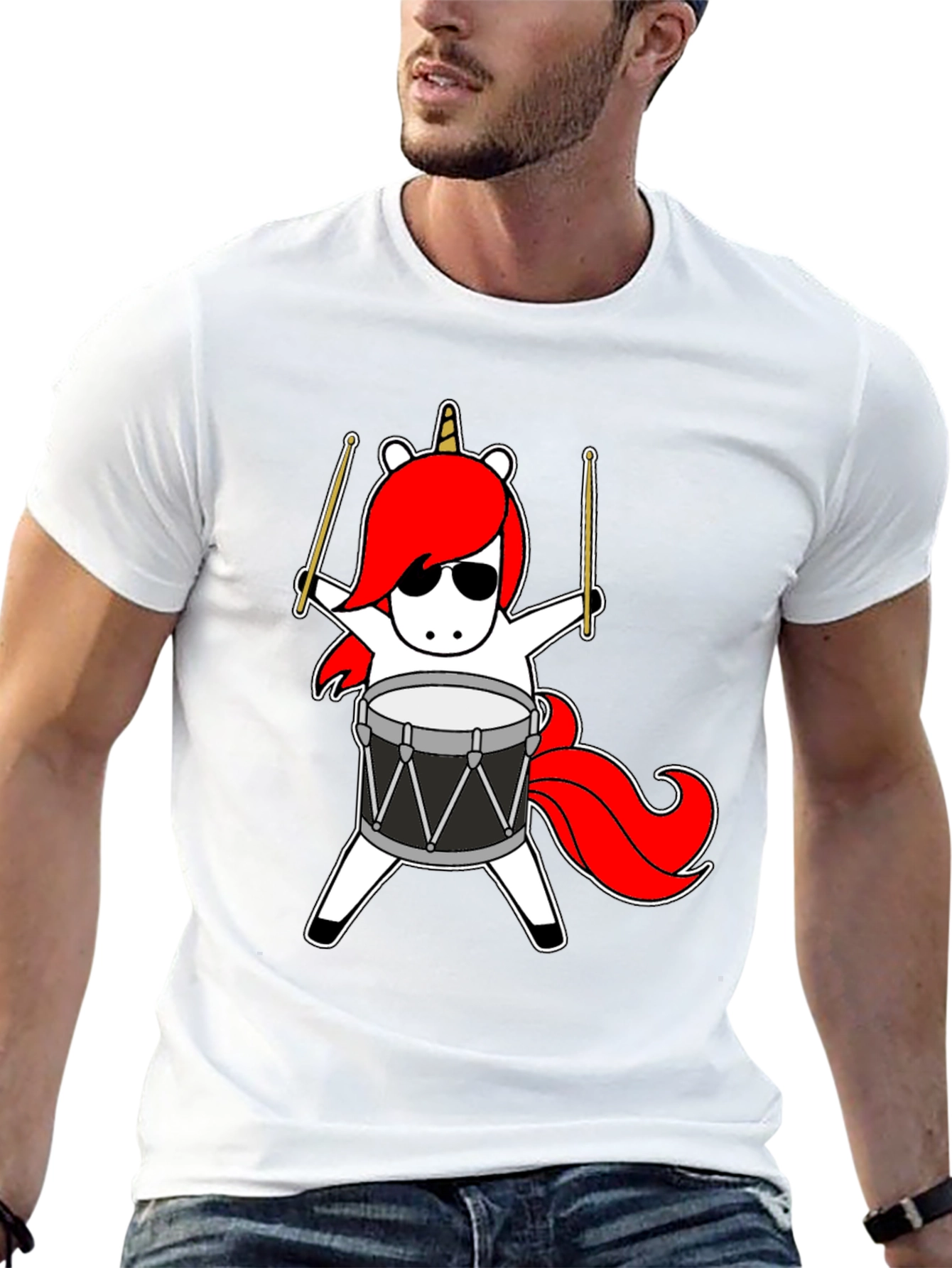 Black Unicorn Drummer T-Shirt - Cool Cartoon Design view 13