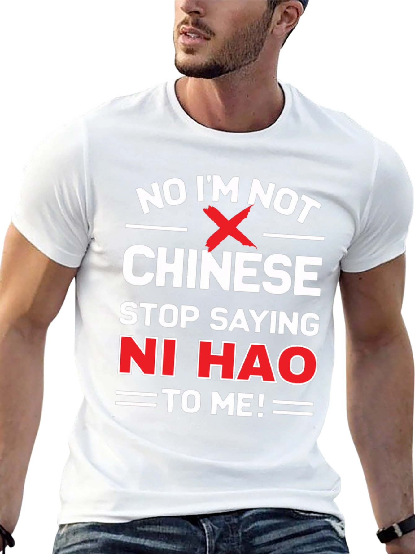Black No I'm Not Chinese, Stop Saying Ni Hao T-Shirt view 13