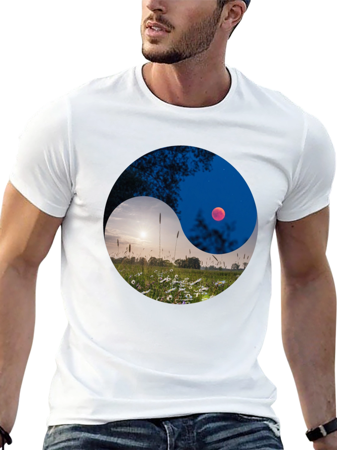 Black Yin Yang Landscape Graphic Tee view 13